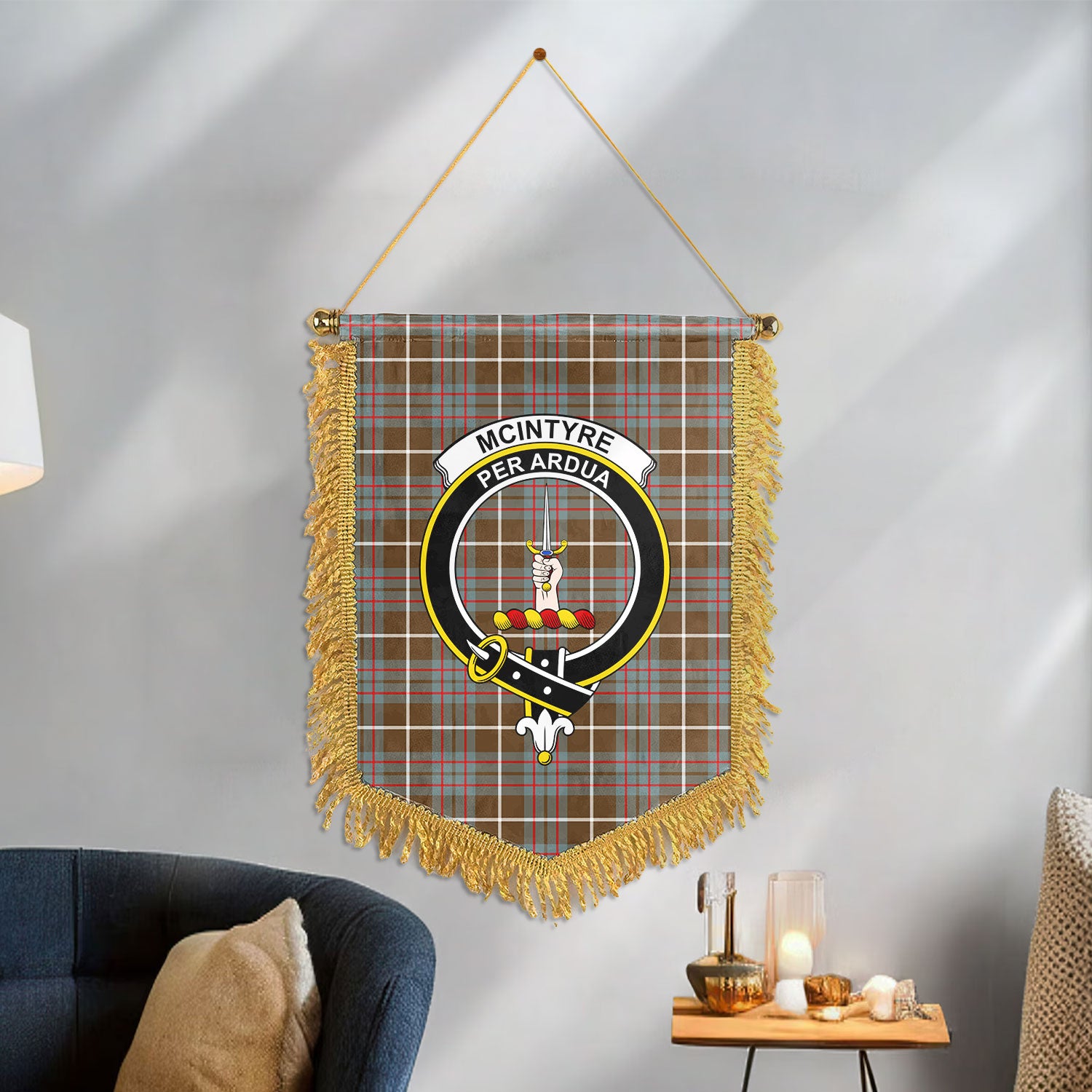 McIntyre Hunting Weathered Tartan Crest Wall Hanging Banner