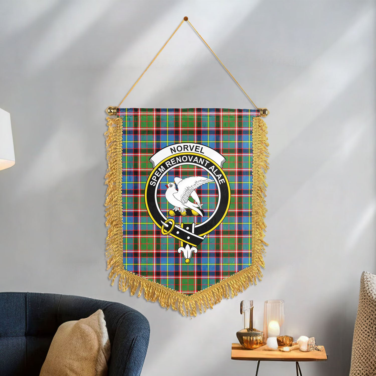 Norvel (or Norvill) Tartan Crest Wall Hanging Banner