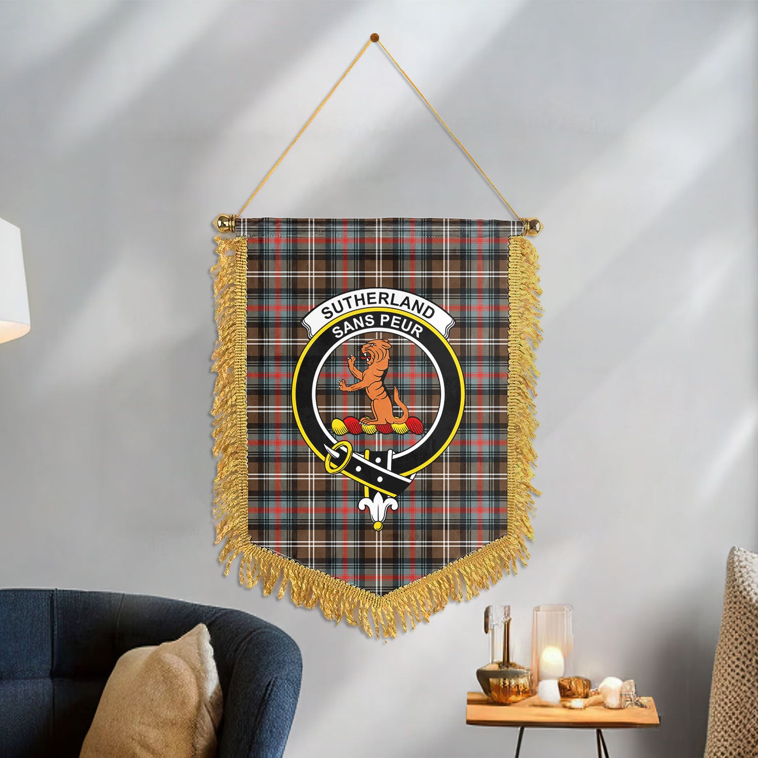 Sutherland Weathered Tartan Crest Wall Hanging Banner