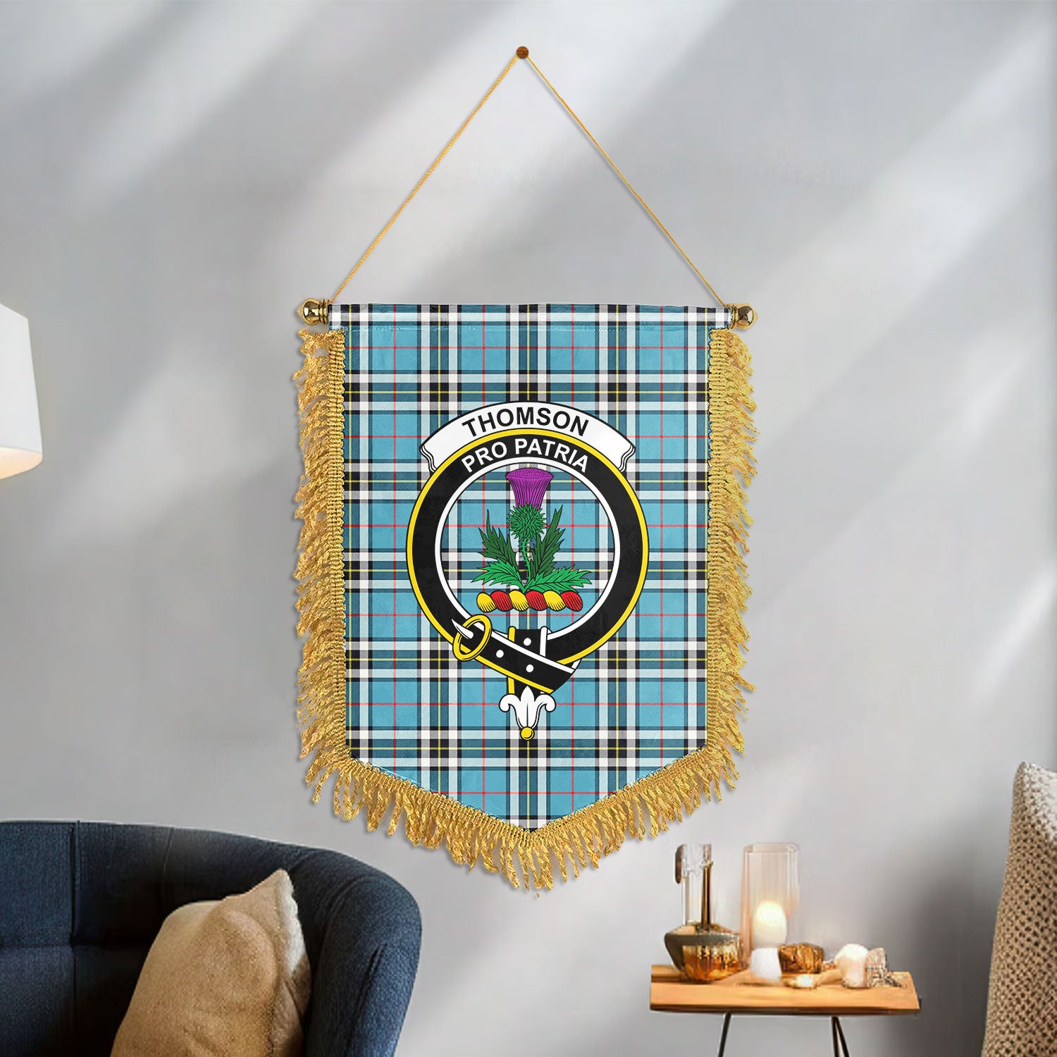 Thomson Blue Tartan Crest Wall Hanging Banner