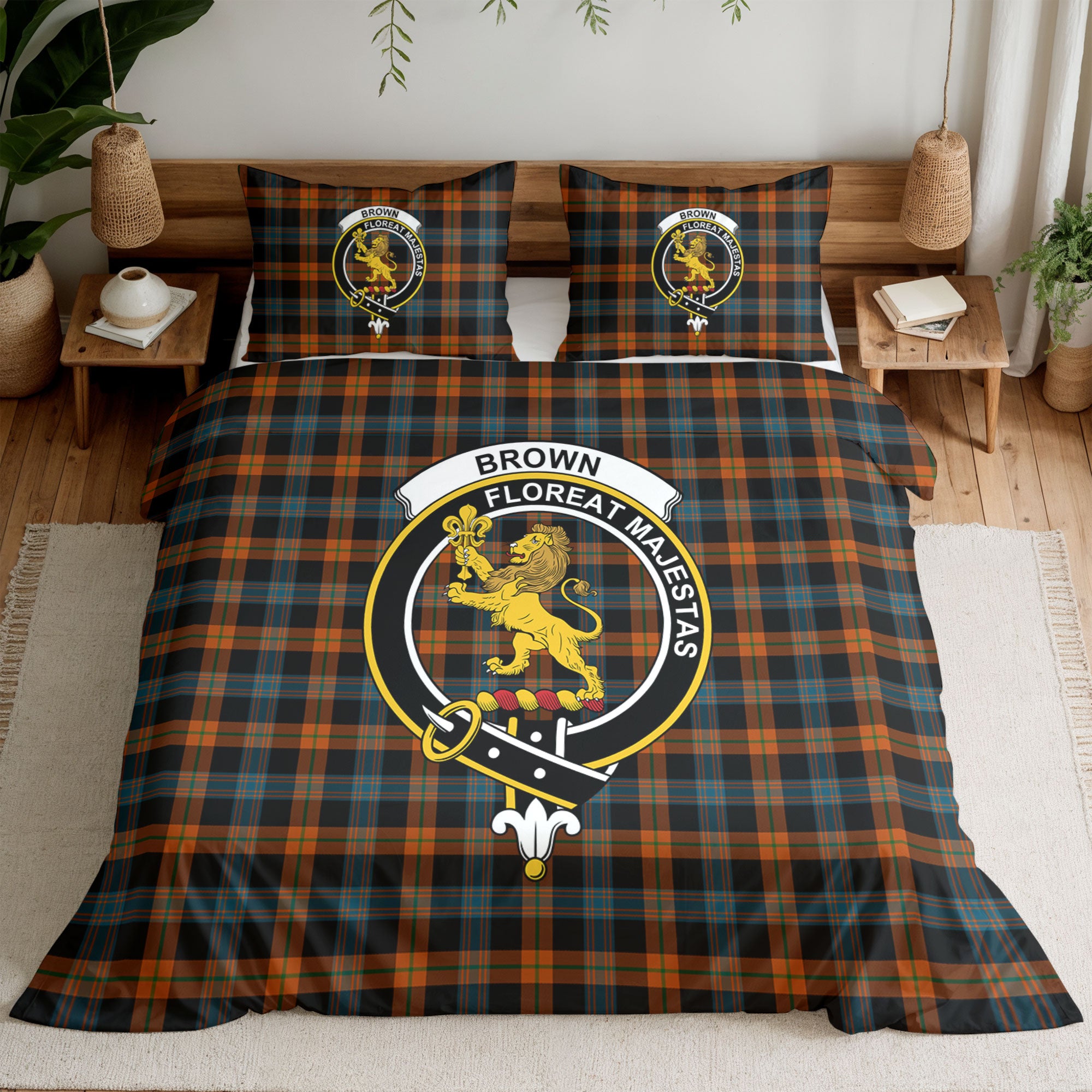 Brown Ancient Tartan Crest Bedding Set