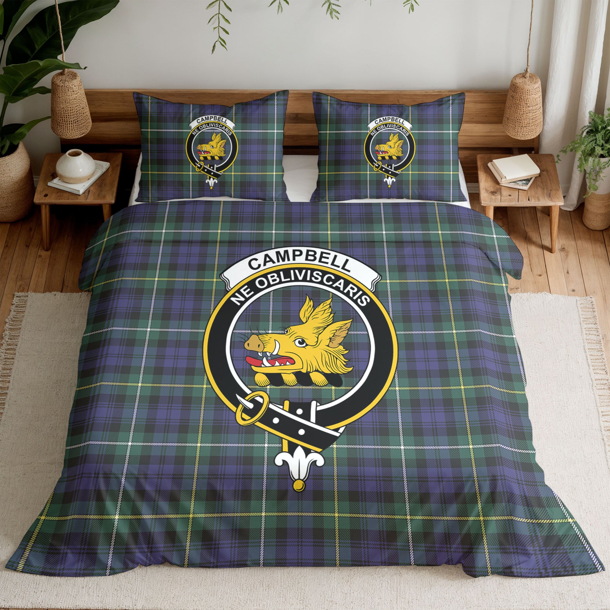 Campbell Argyll Modern Tartan Crest Bedding Set