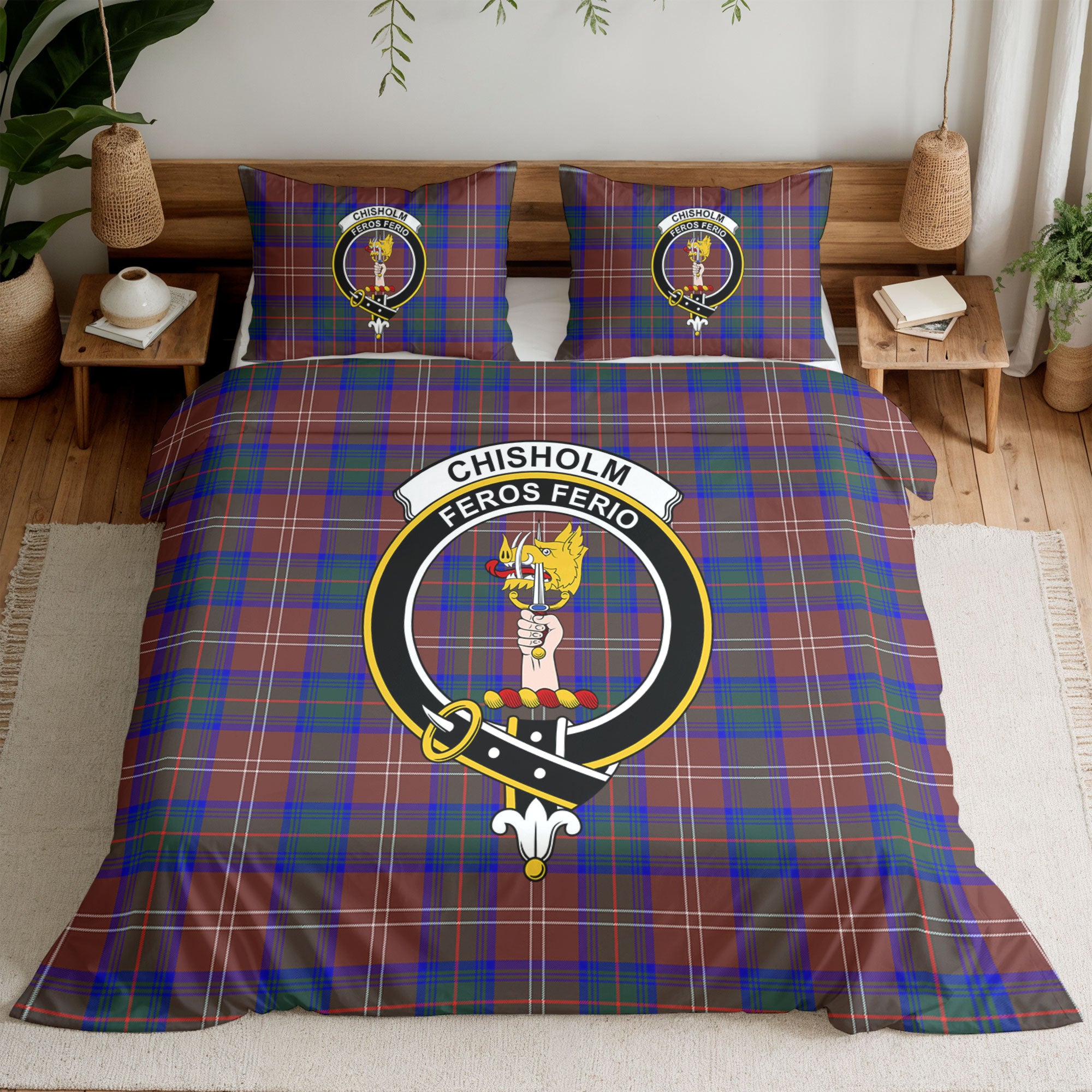 Chisholm Hunting Modern Tartan Crest Bedding Set