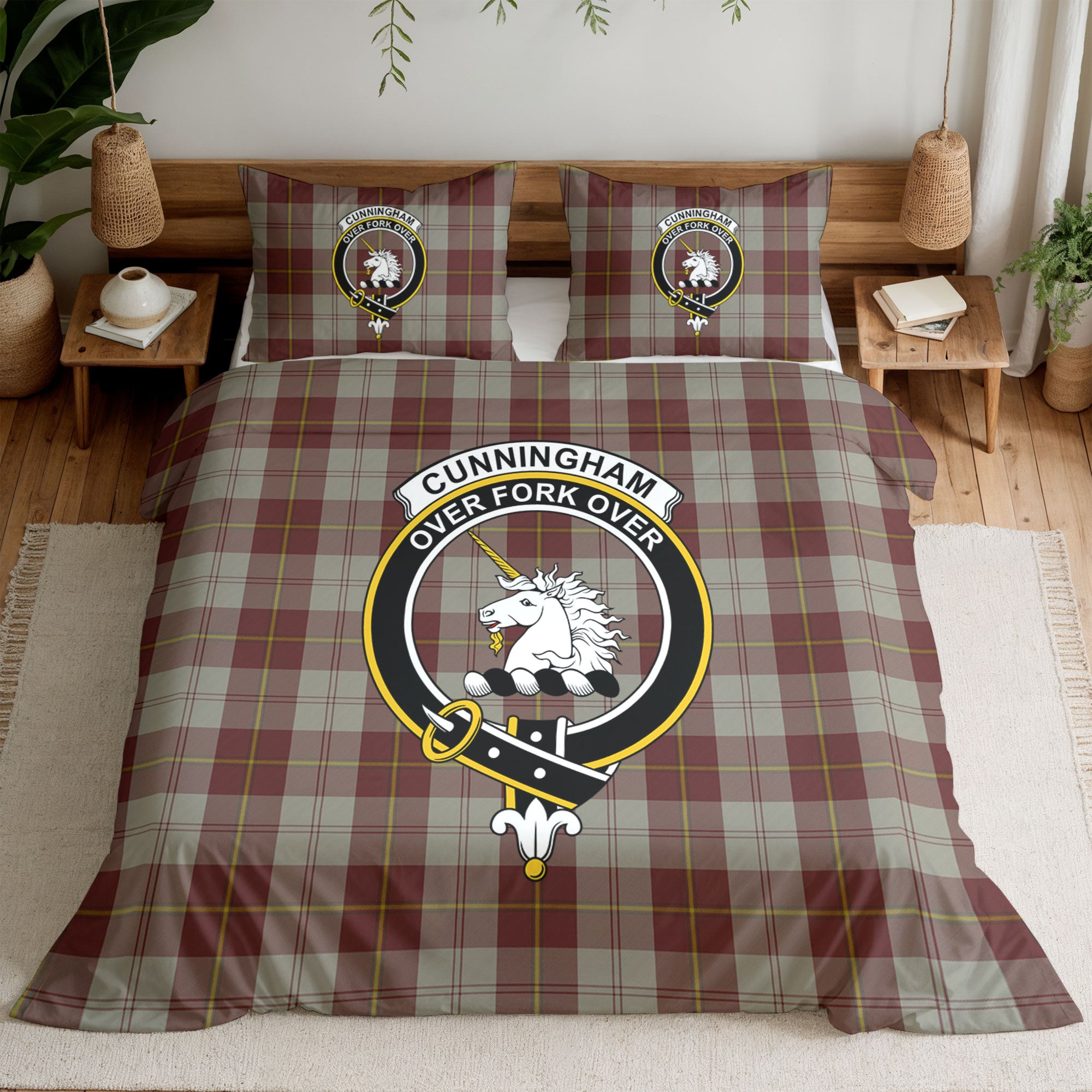 Cunningham Burgundy Dancers Tartan Crest Bedding Set
