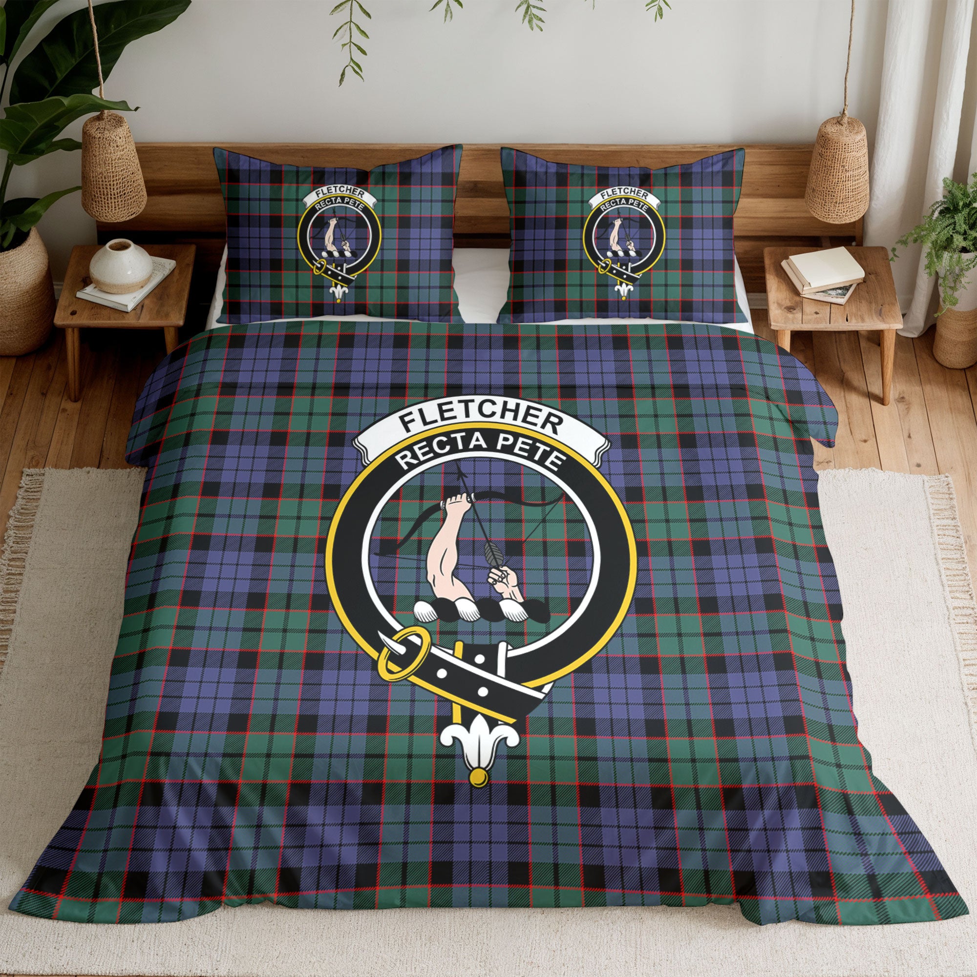 Fletcher Modern Tartan Crest Bedding Set