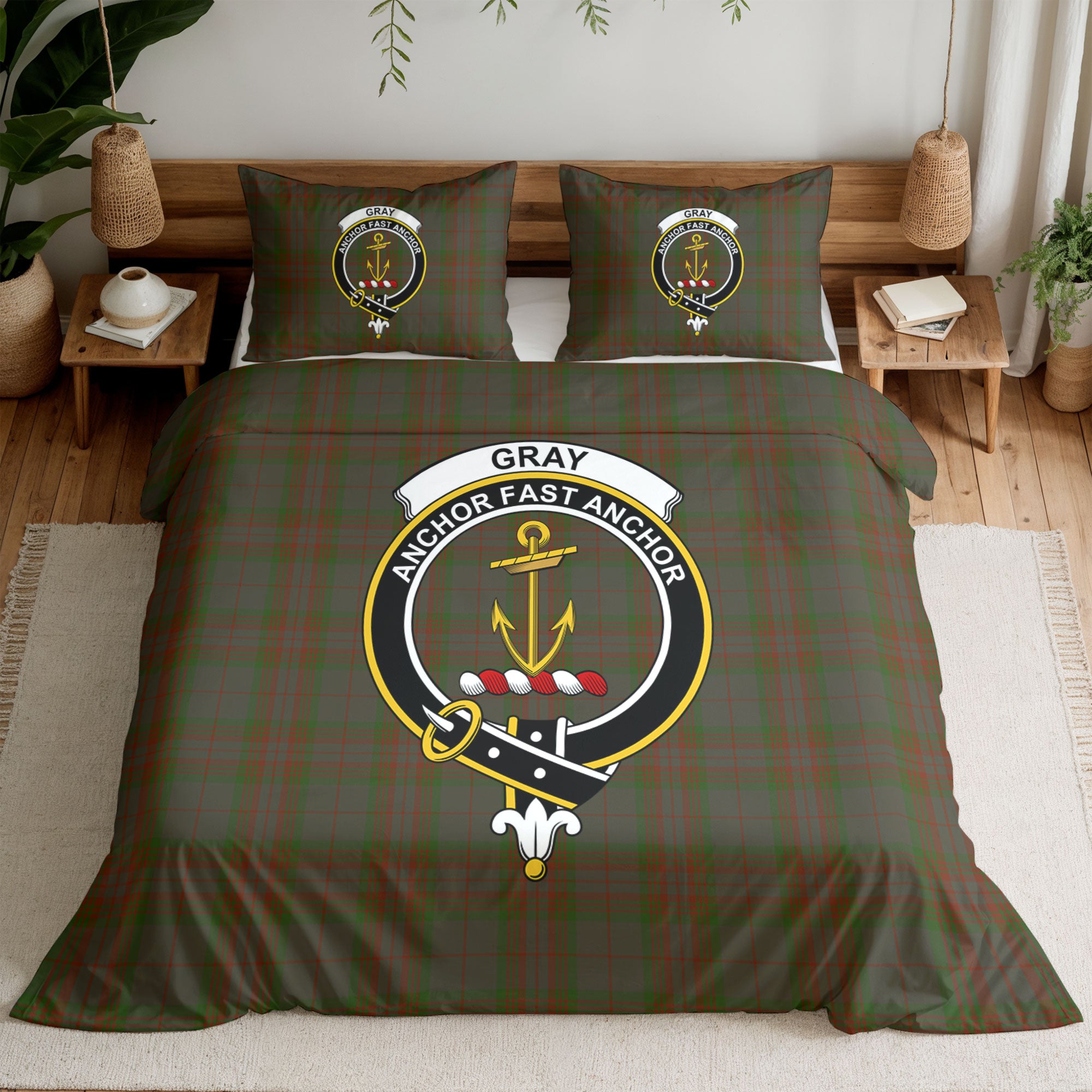 Gray Tartan Crest Bedding Set