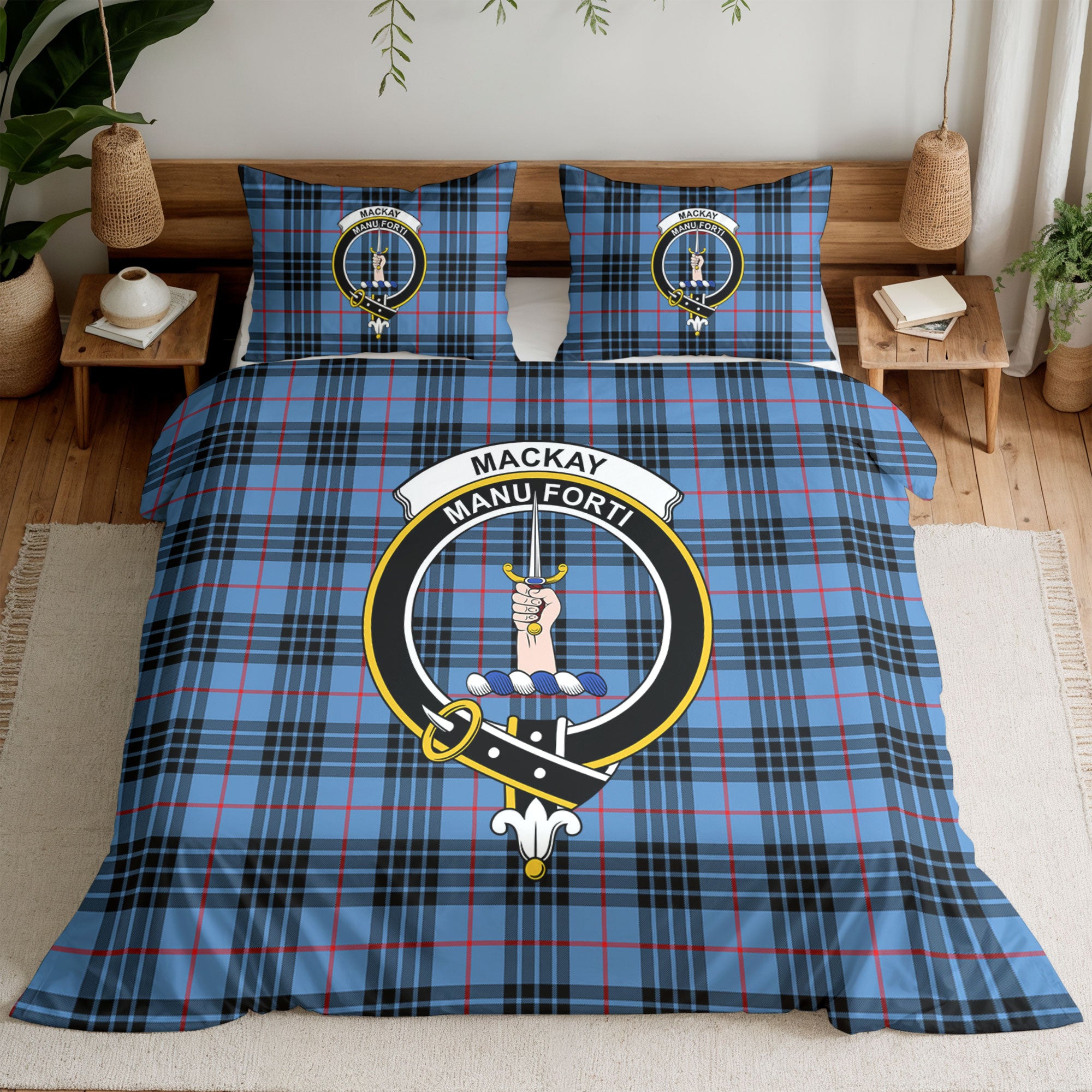 MacKay Blue Tartan Crest Bedding Set