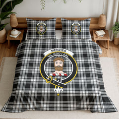 Menzies Black - White Modern Tartan Crest Bedding Set