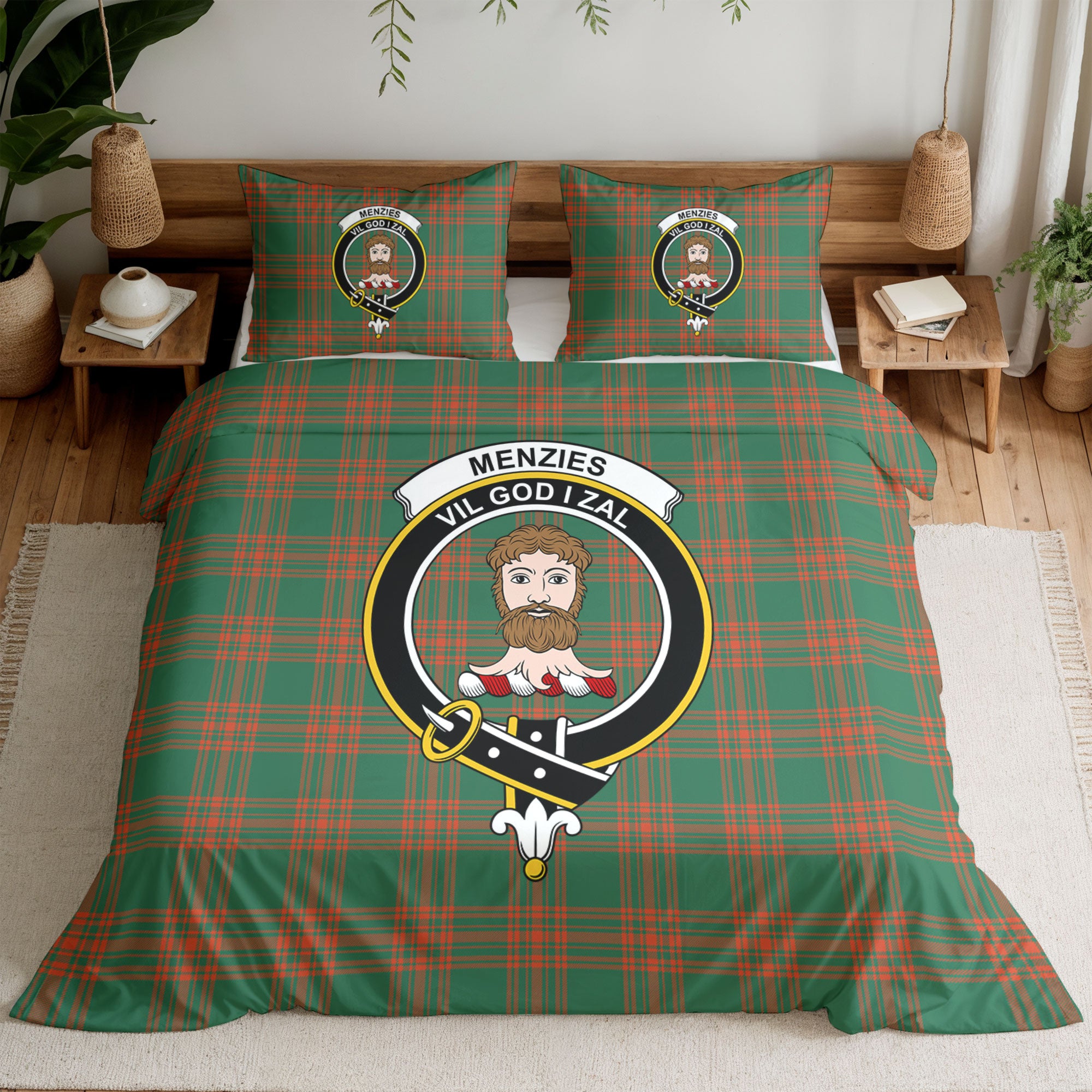 Menzies Green Ancient Tartan Crest Bedding Set