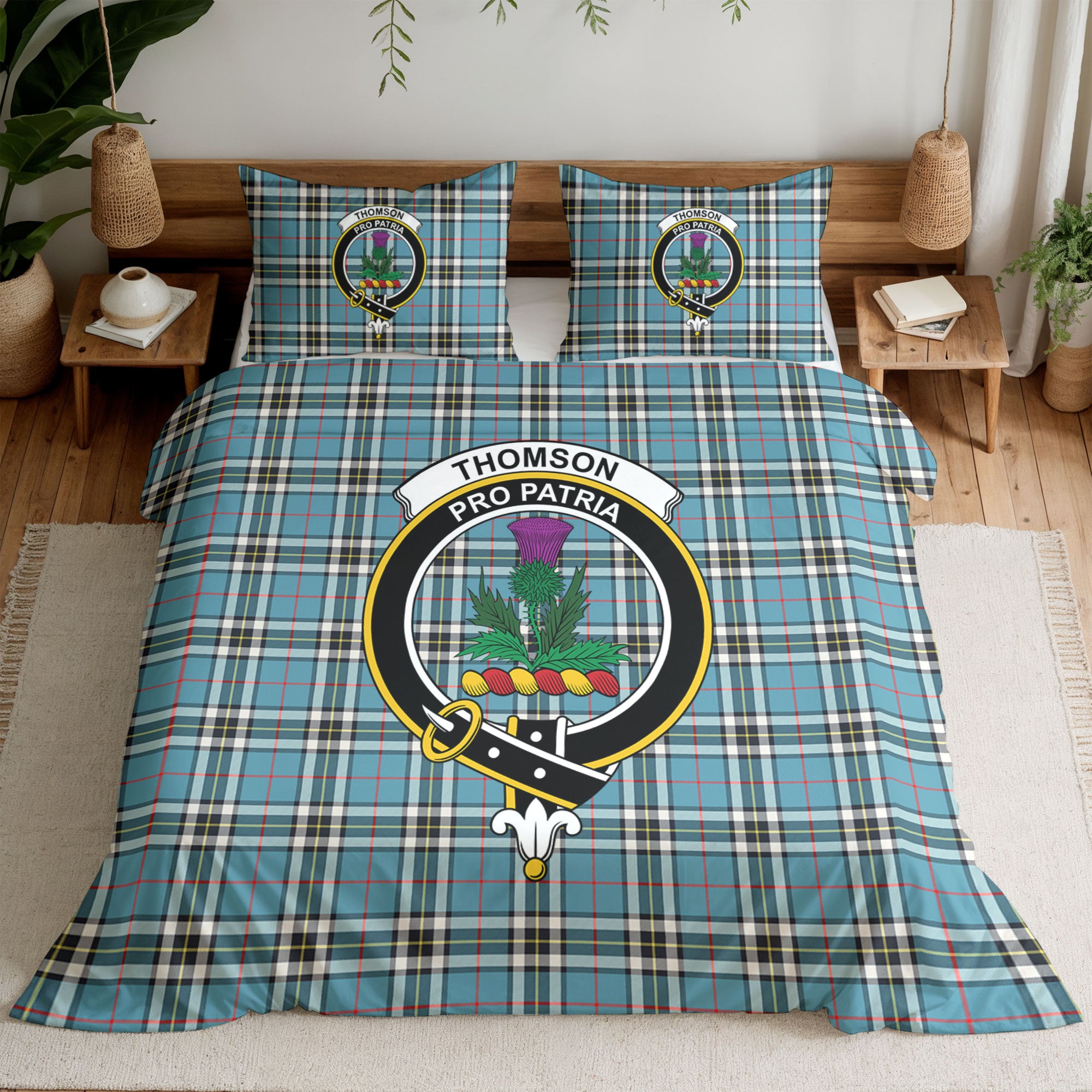 Thomson Blue Tartan Crest Bedding Set