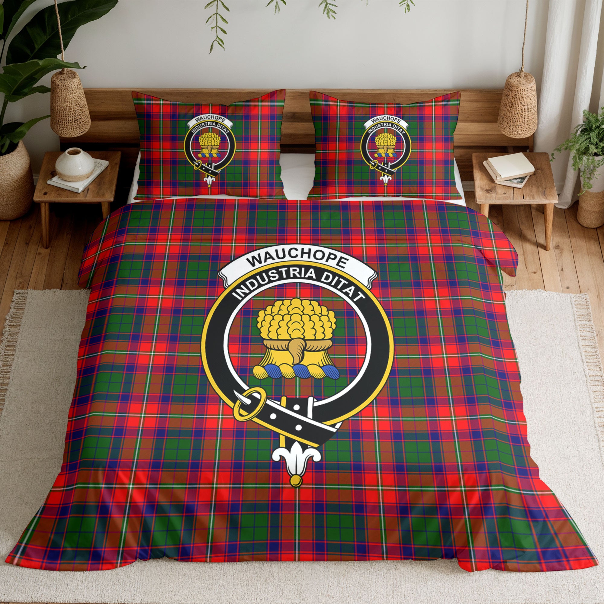Wauchope (or Waugh) Tartan Crest Bedding Set