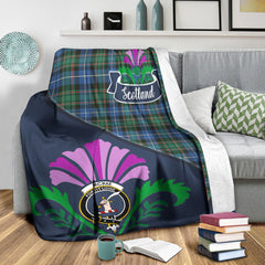 McRae Hunting Ancient Tartan Crest Premium Blanket - Thistle Style