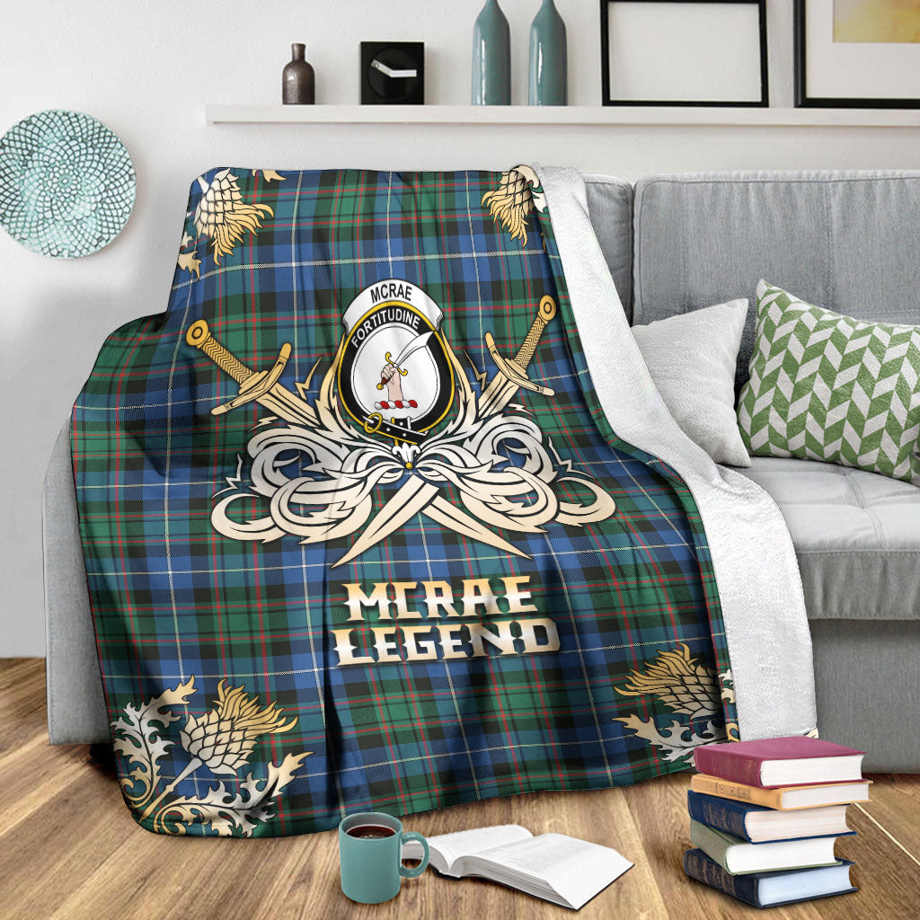 McRae Hunting Ancient Tartan Gold Courage Symbol Blanket