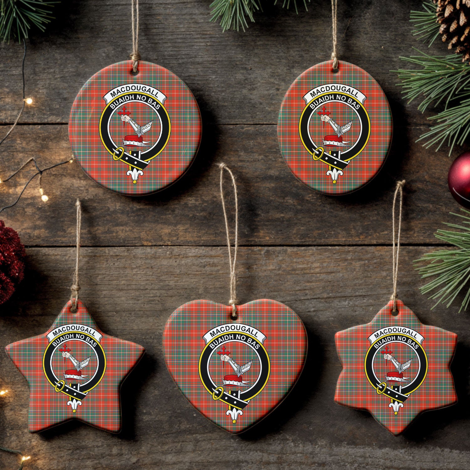 MacDougall Ancient Tartan Crest Christmas Ceramic Ornament