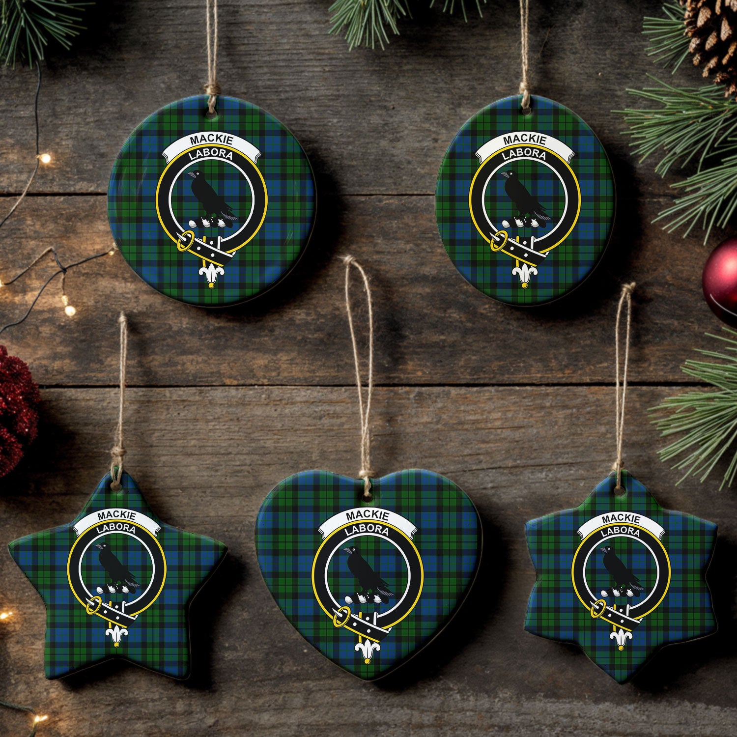 MacKie Tartan Crest Christmas Ceramic Ornament