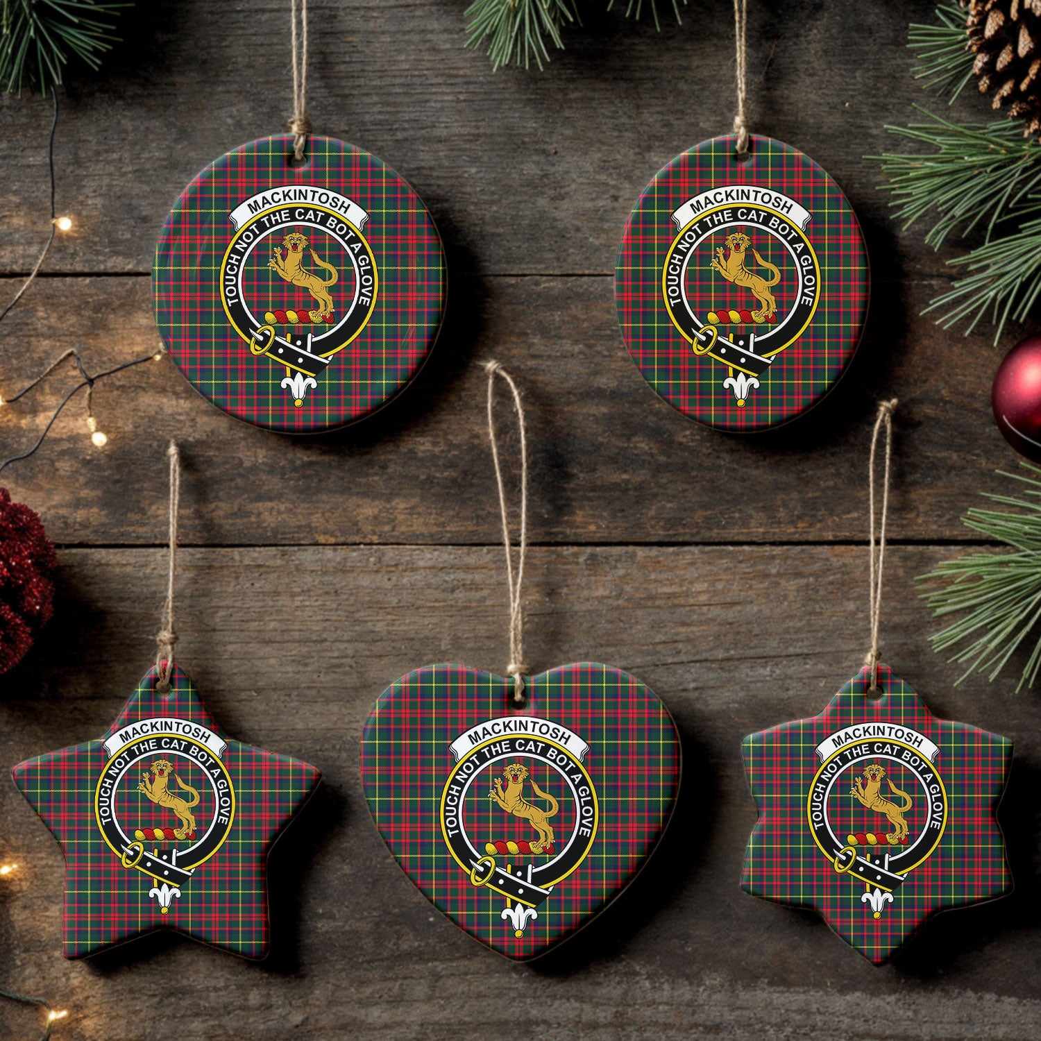 MacKintosh Hunting Modern Tartan Crest Christmas Ceramic Ornament