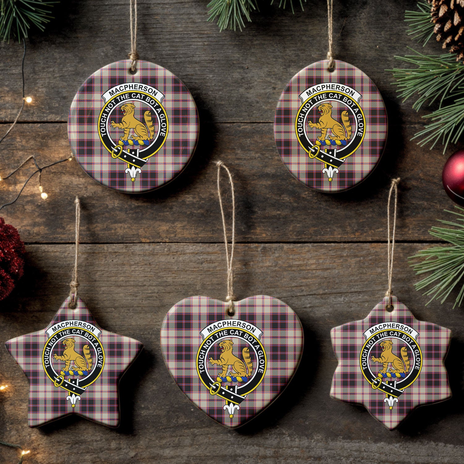 MacPherson Hunting Ancient Tartan Crest Christmas Ceramic Ornament