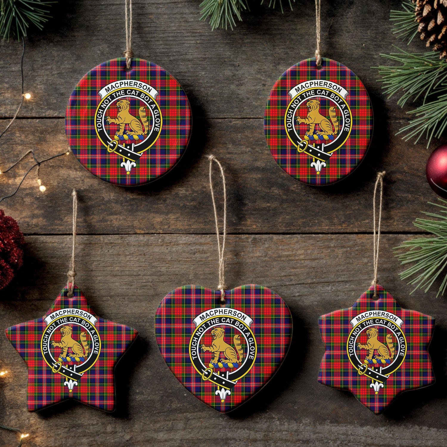 MacPherson Modern Tartan Crest Christmas Ceramic Ornament
