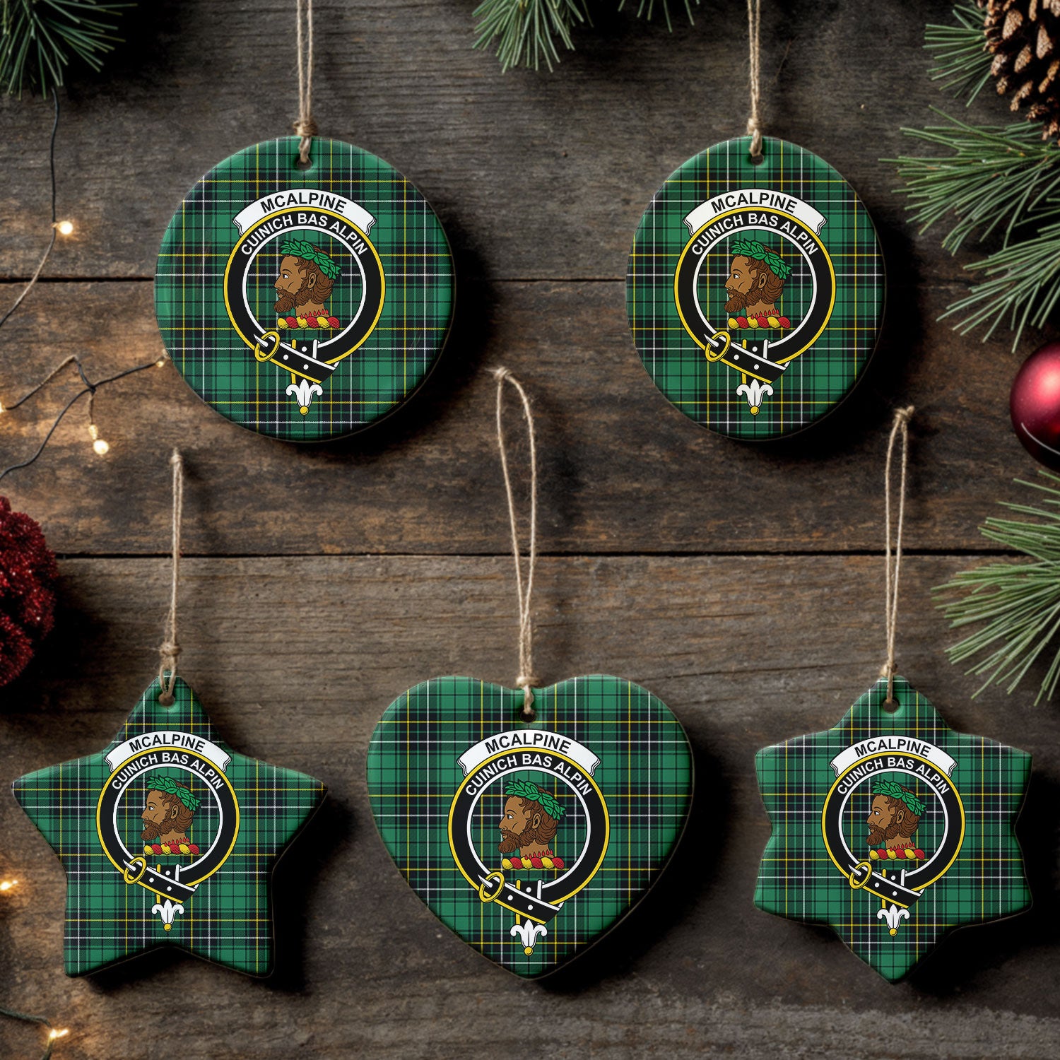 McAlpine Ancient Tartan Crest Christmas Ceramic Ornament