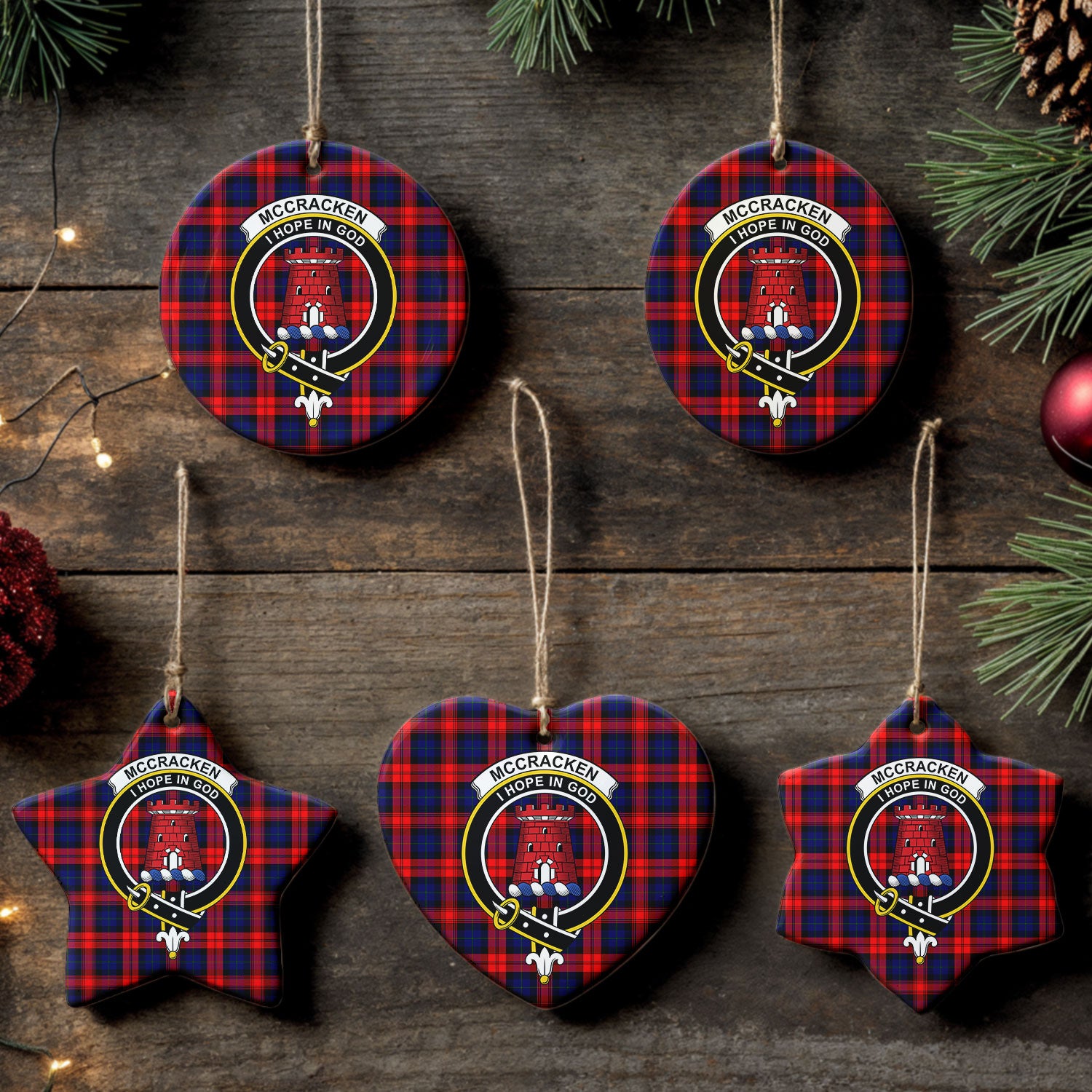 McCracken Tartan Crest Christmas Ceramic Ornament