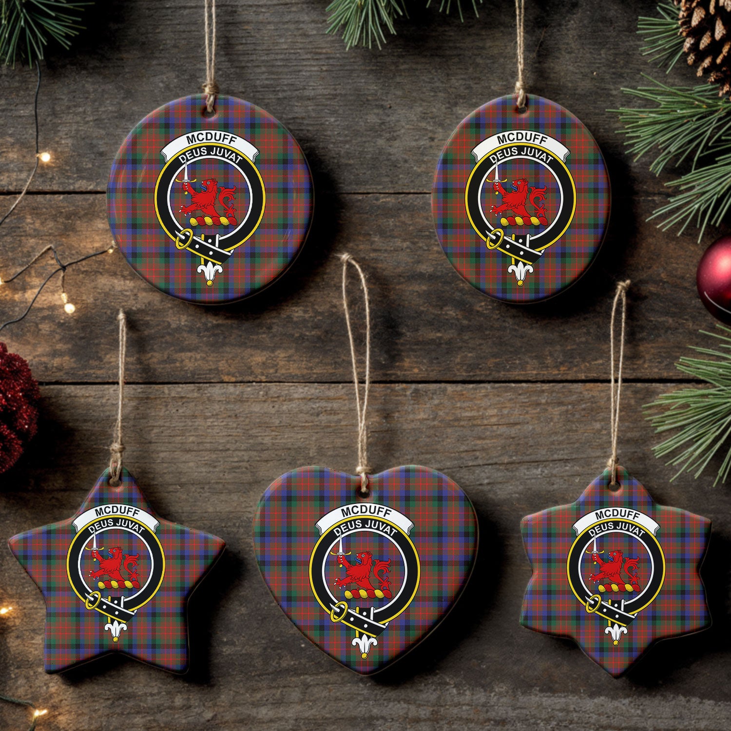 McDuff Hunting Modern Tartan Crest Christmas Ceramic Ornament