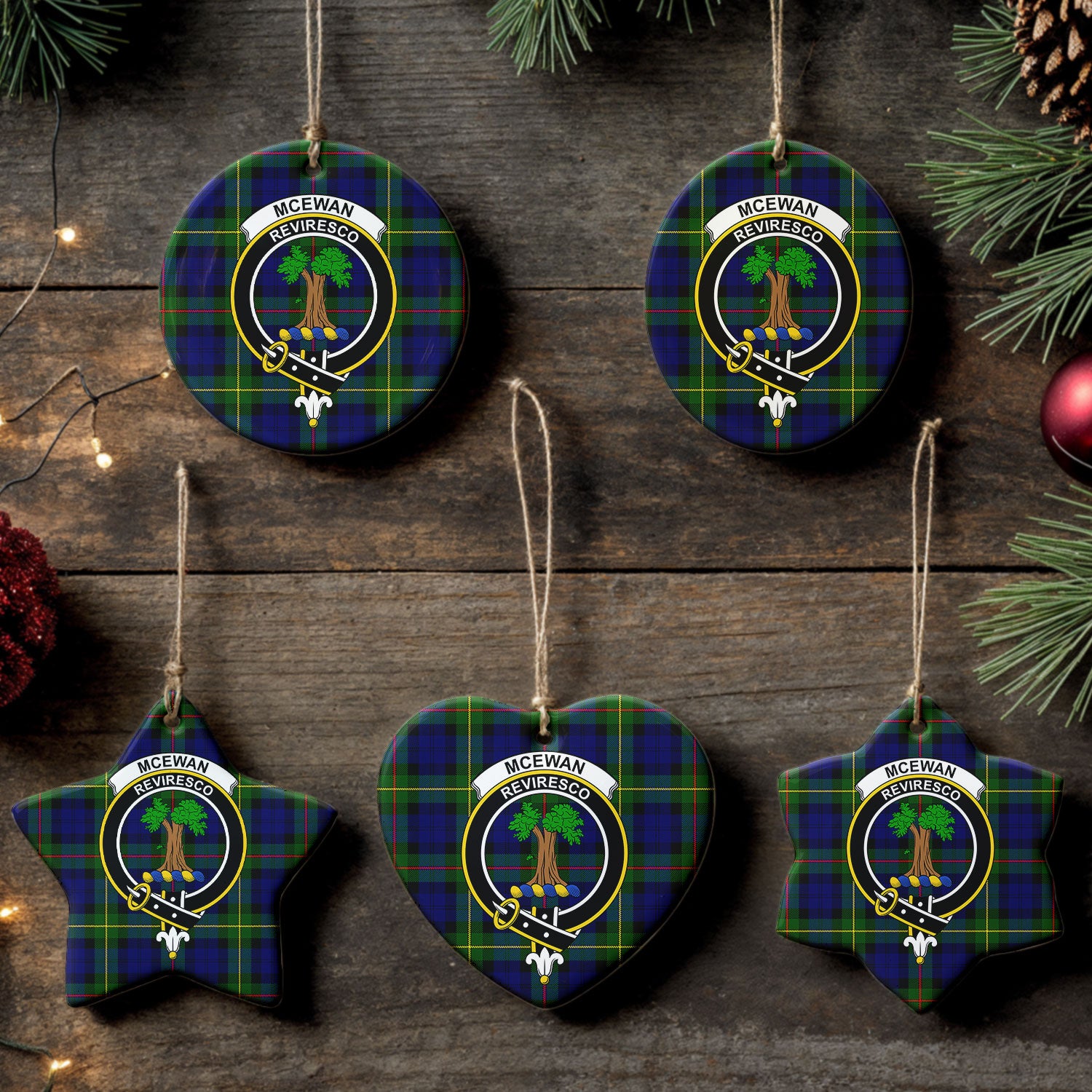 McEwan Modern Tartan Crest Christmas Ceramic Ornament