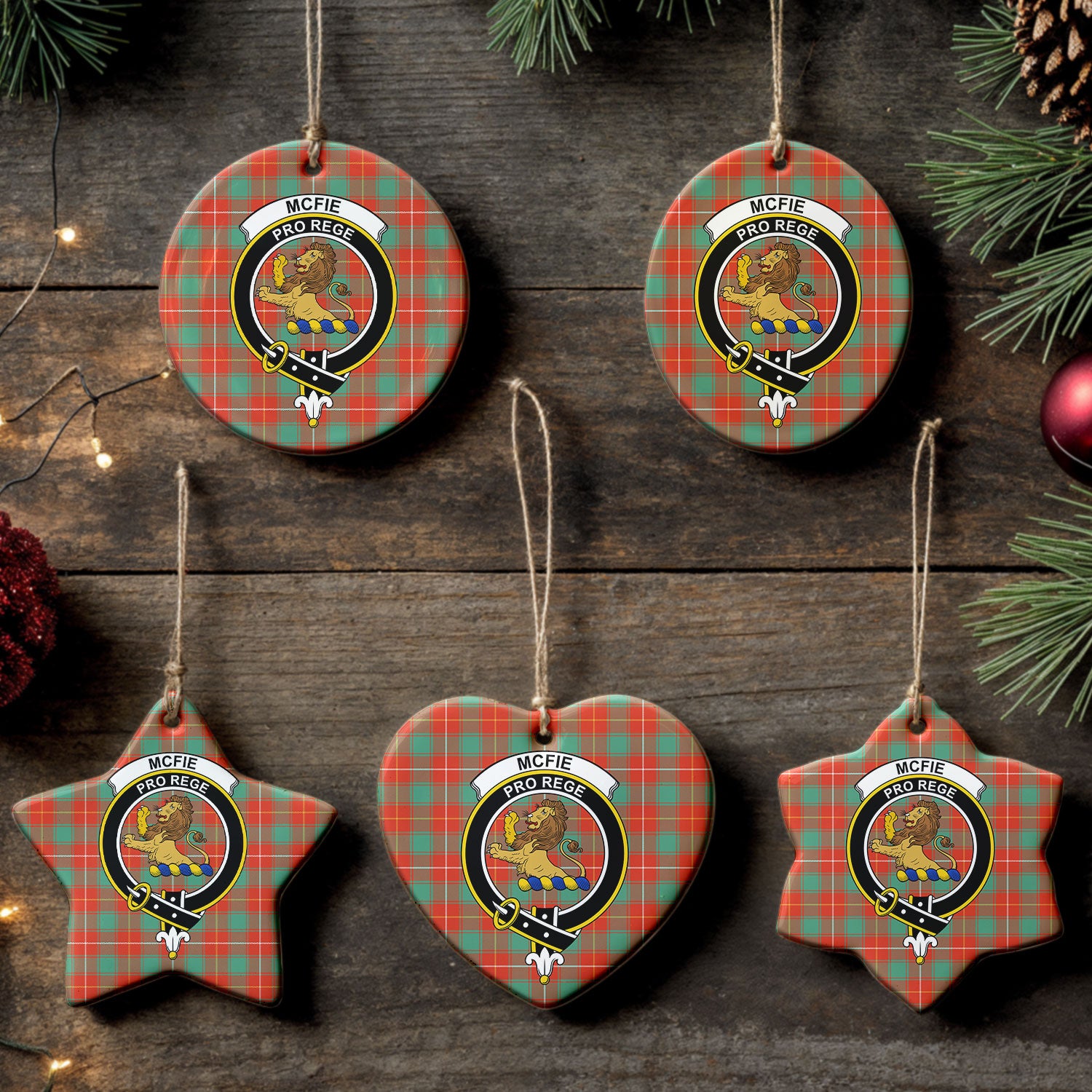McFie Ancient Tartan Crest Christmas Ceramic Ornament