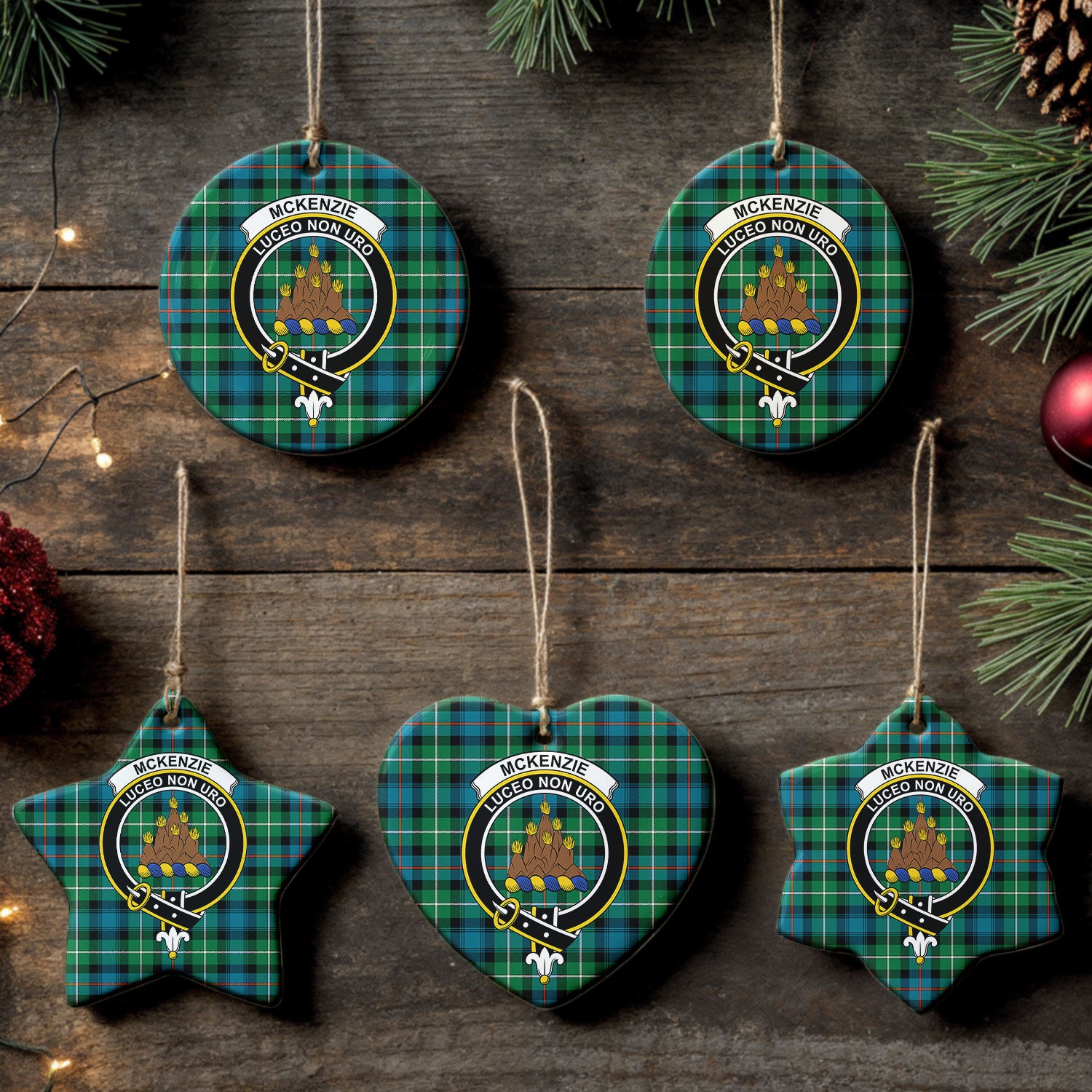 McKenzie Ancient Tartan Crest Christmas Ceramic Ornament