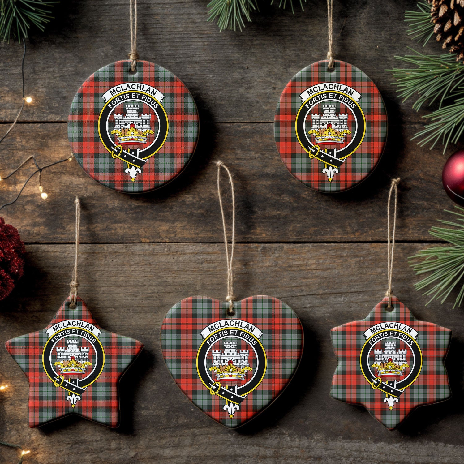McLachlan Weathered Tartan Crest Christmas Ceramic Ornament