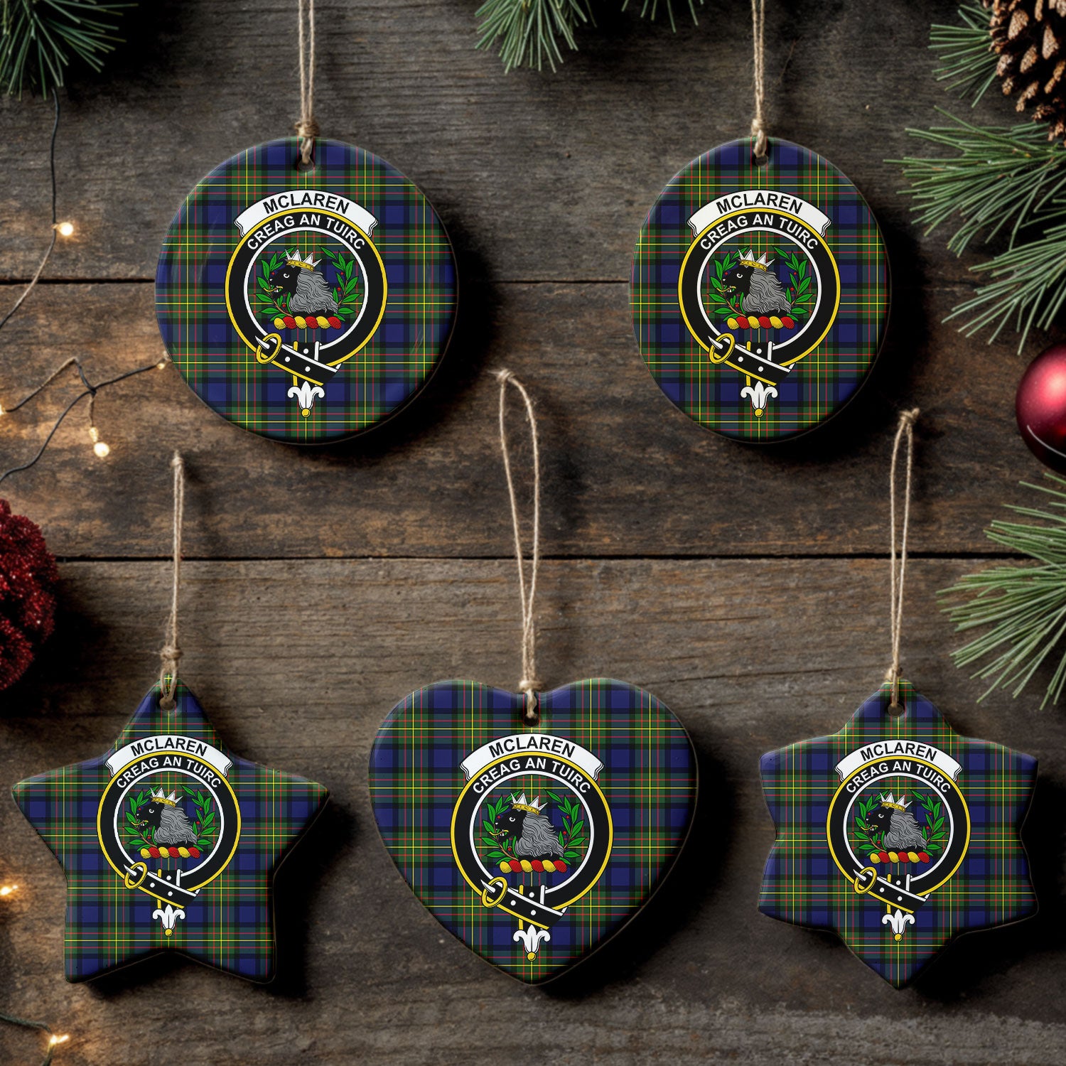McLaren Modern Tartan Crest Christmas Ceramic Ornament
