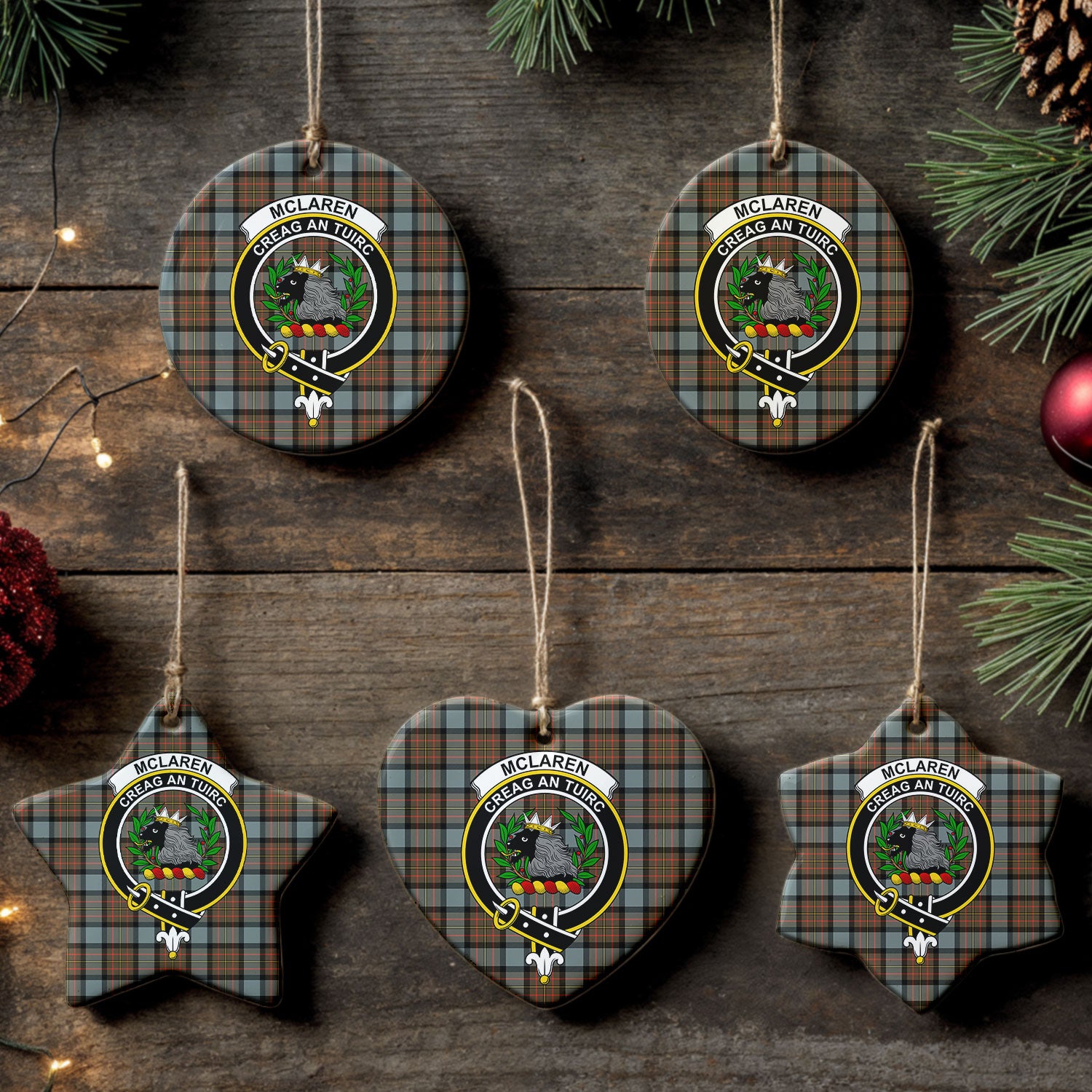 McLaren Weathered Tartan Crest Christmas Ceramic Ornament