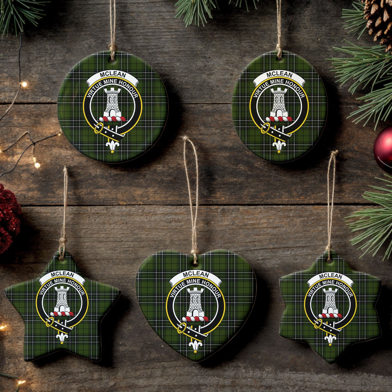 McLean Hunting Tartan Crest Christmas Ceramic Ornament