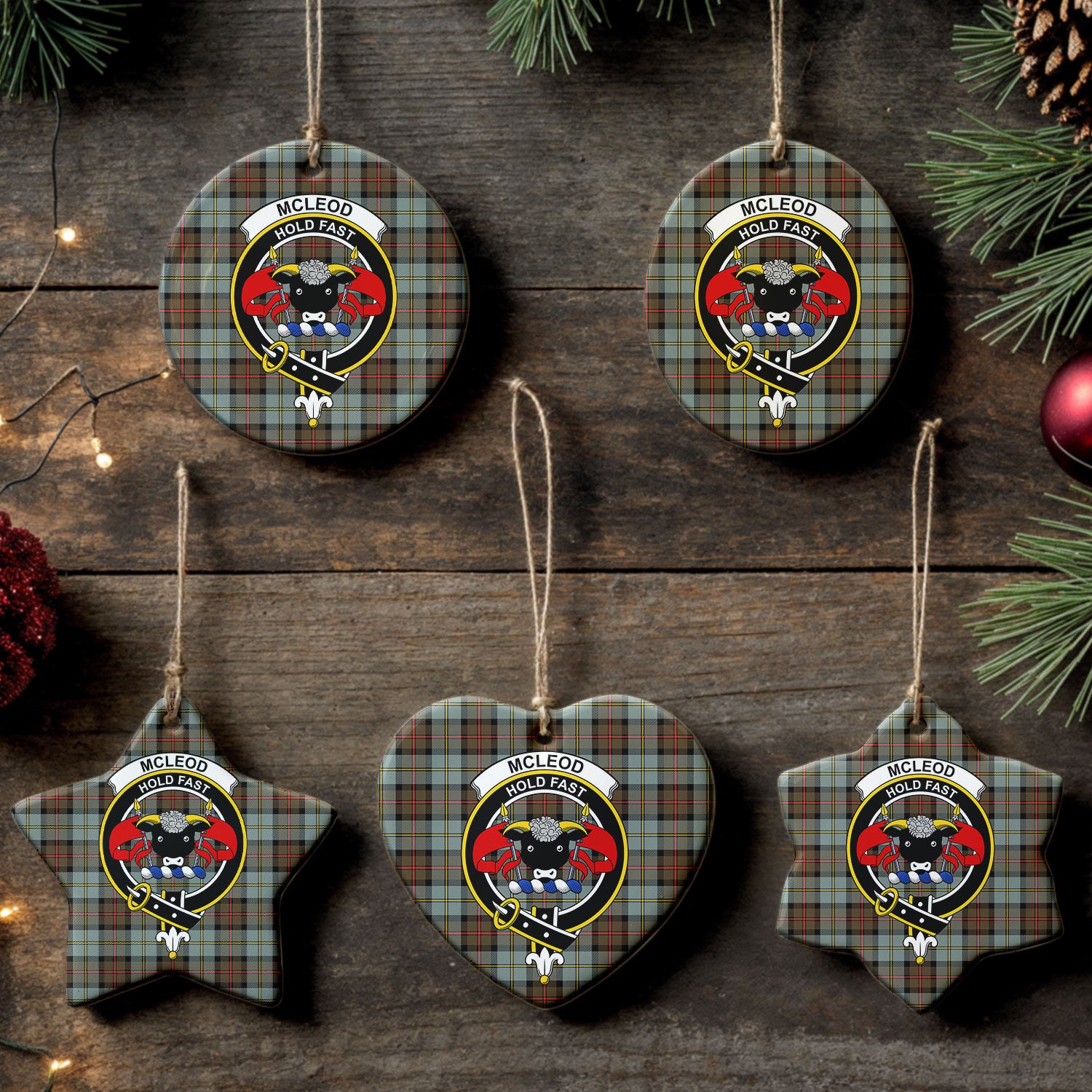 McLeod of Harris Weathered Tartan Crest Christmas Ceramic Ornament