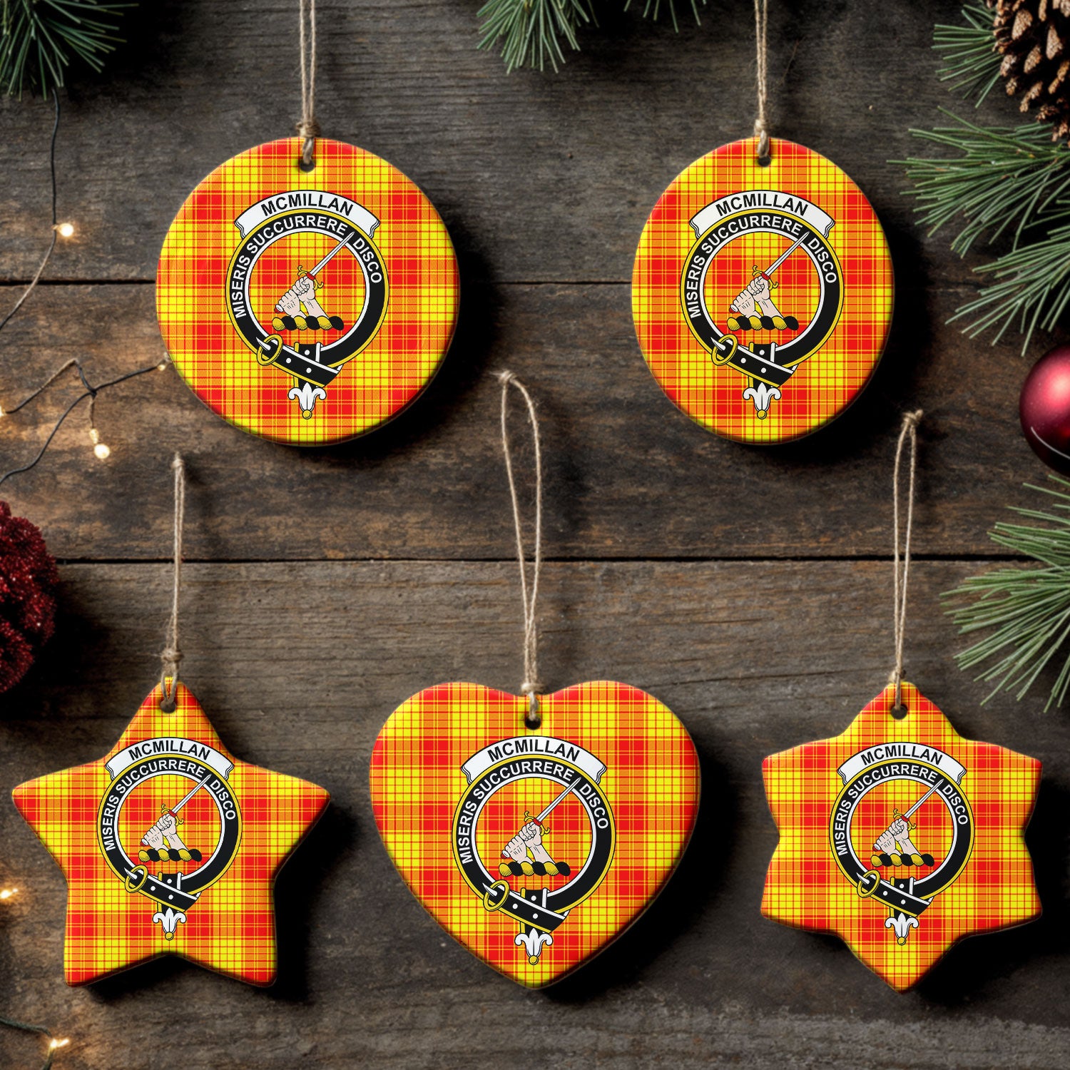 McMillan Clan Tartan Crest Christmas Ceramic Ornament