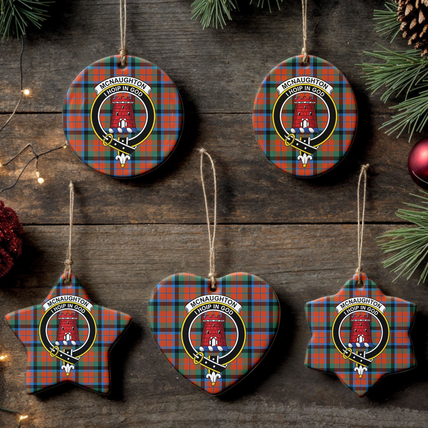 McNaughton Ancient Tartan Crest Christmas Ceramic Ornament