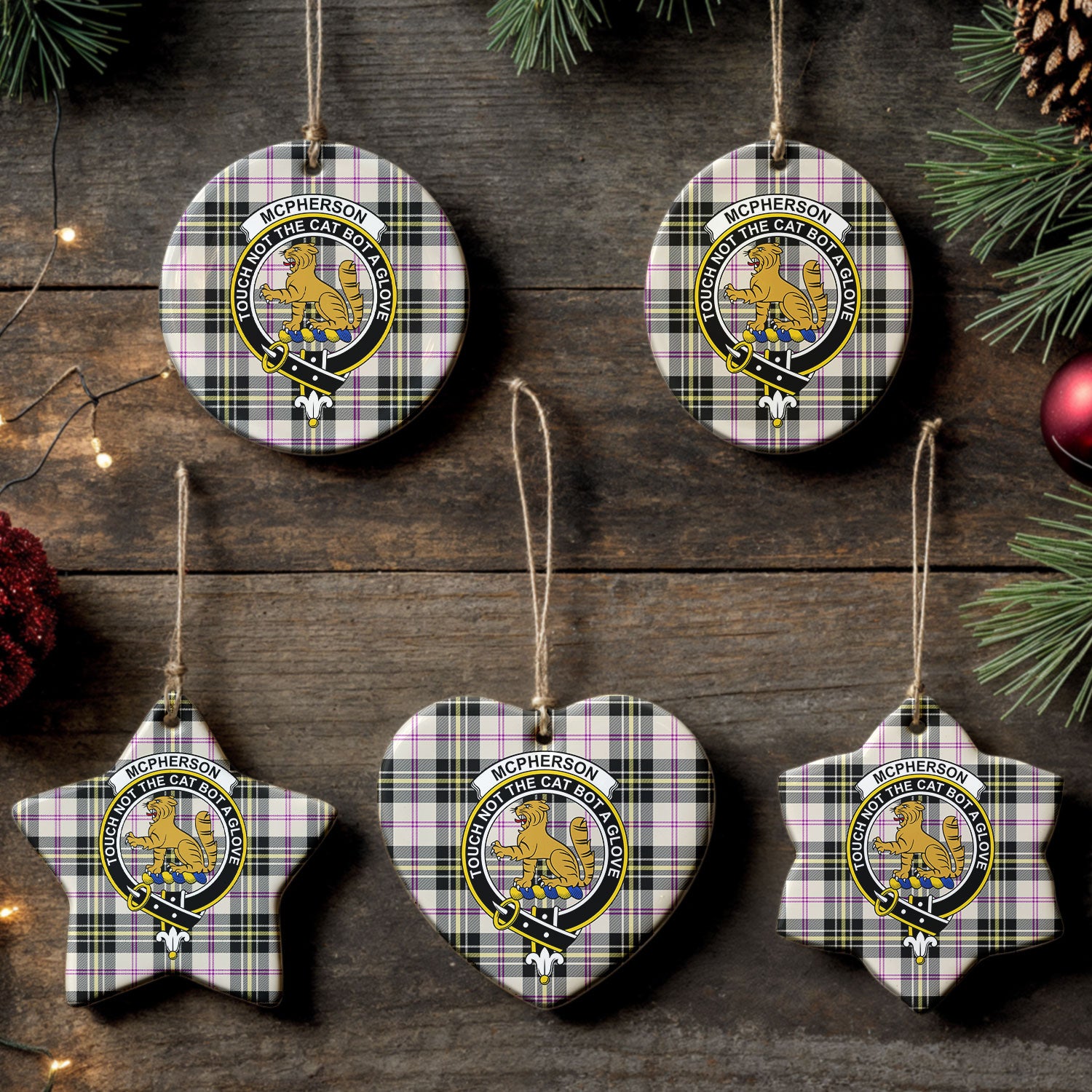 McPherson Dress Ancient Tartan Crest Christmas Ceramic Ornament