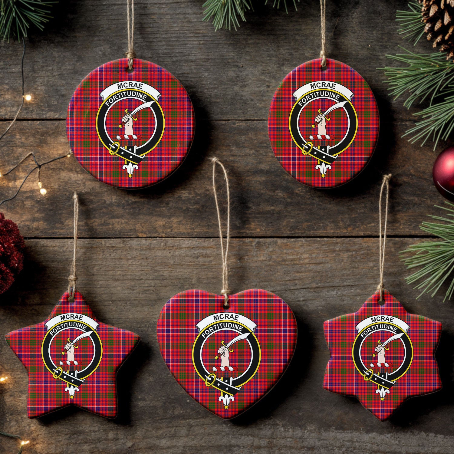 McRae Modern Tartan Crest Christmas Ceramic Ornament
