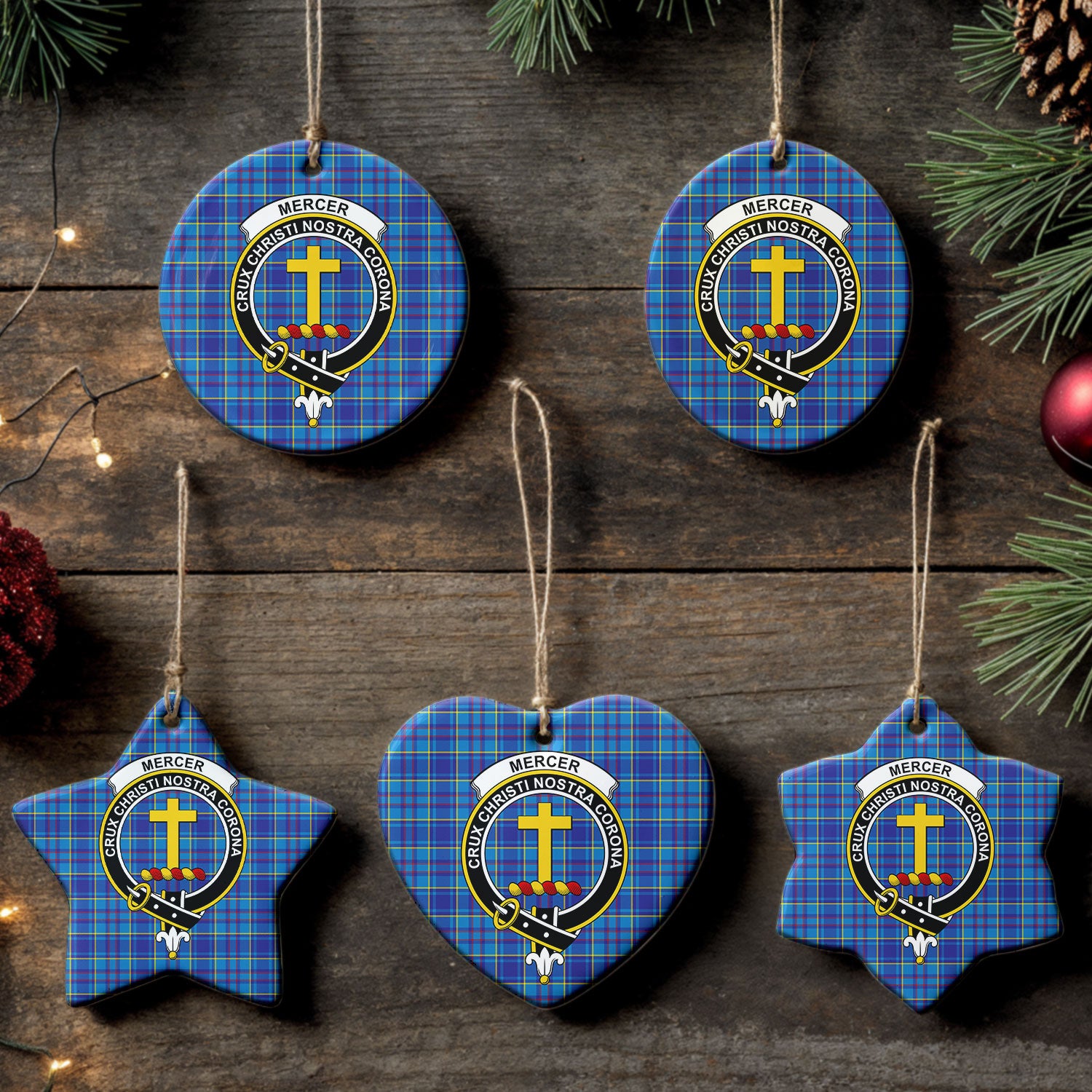 Mercer Modern Tartan Crest Christmas Ceramic Ornament