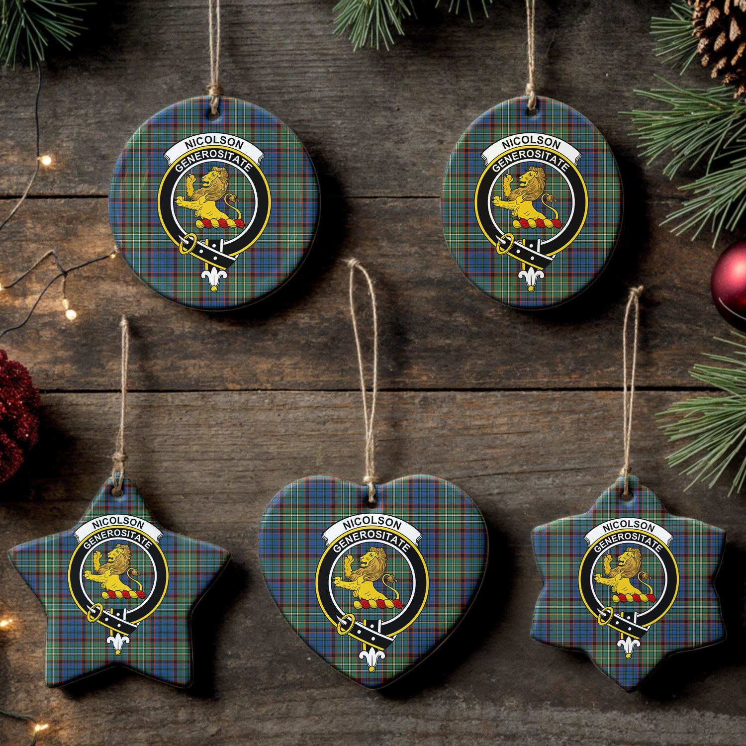 Nicolson Hunting Ancient Tartan Crest Christmas Ceramic Ornament