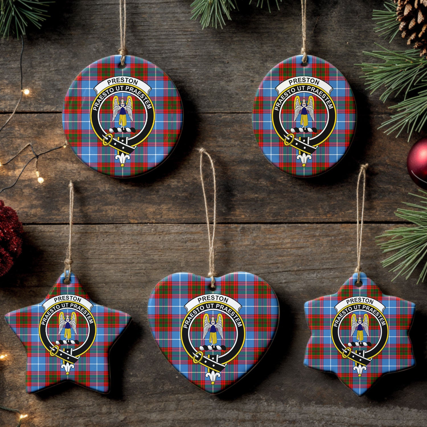 Preston Tartan Crest Christmas Ceramic Ornament