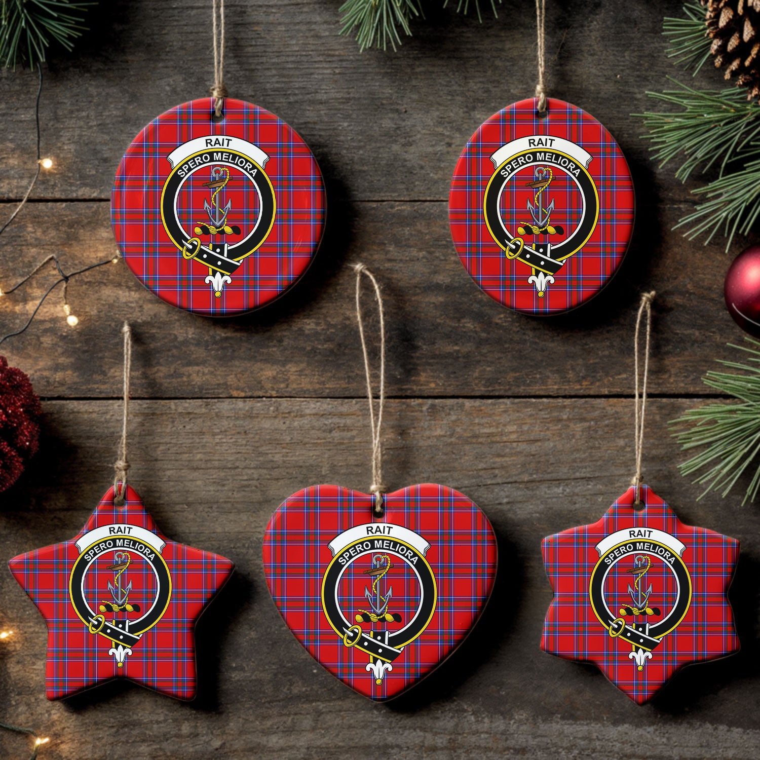 Rait Tartan Crest Christmas Ceramic Ornament