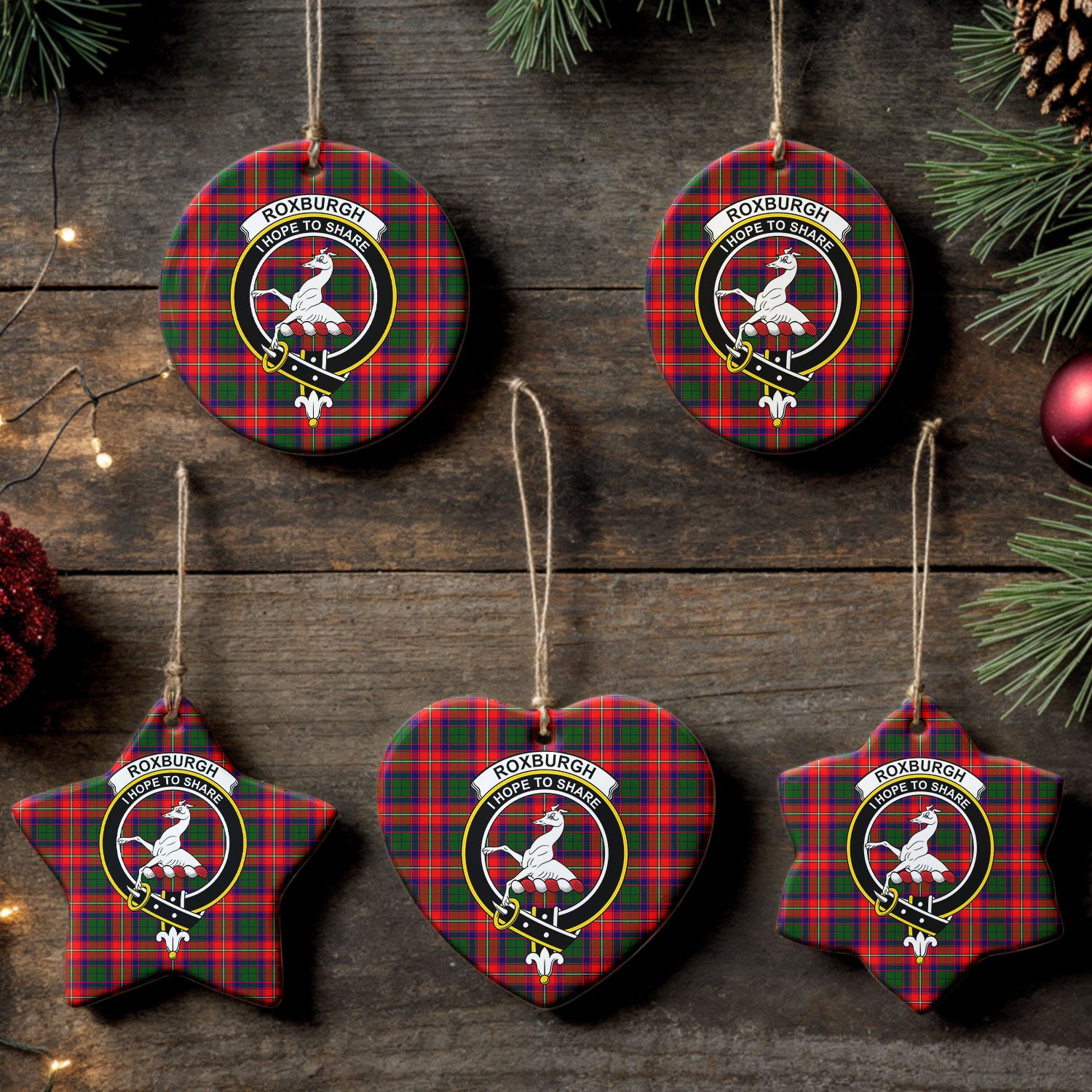 Roxburgh District Tartan Crest Christmas Ceramic Ornament