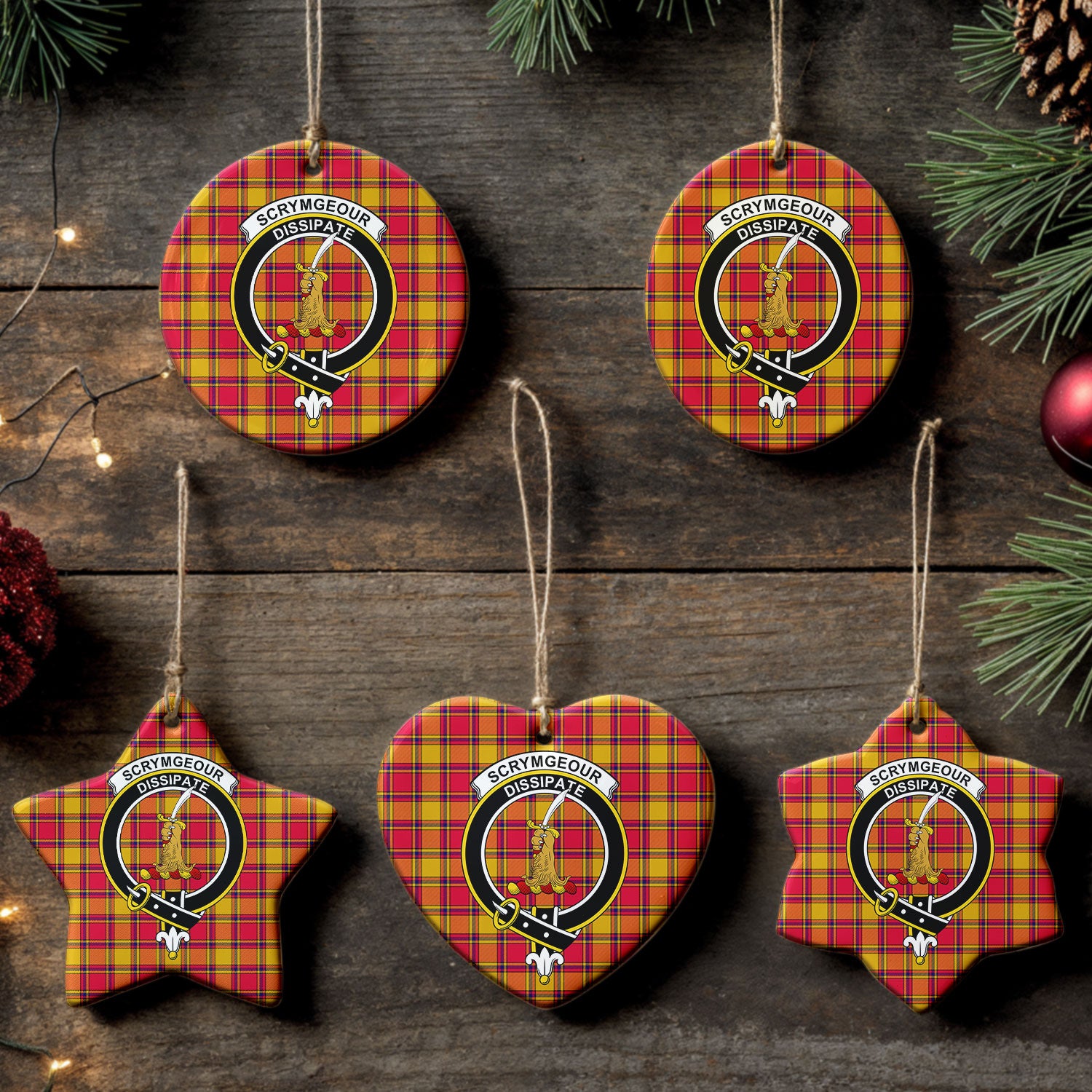 Scrymgeour Tartan Crest Christmas Ceramic Ornament
