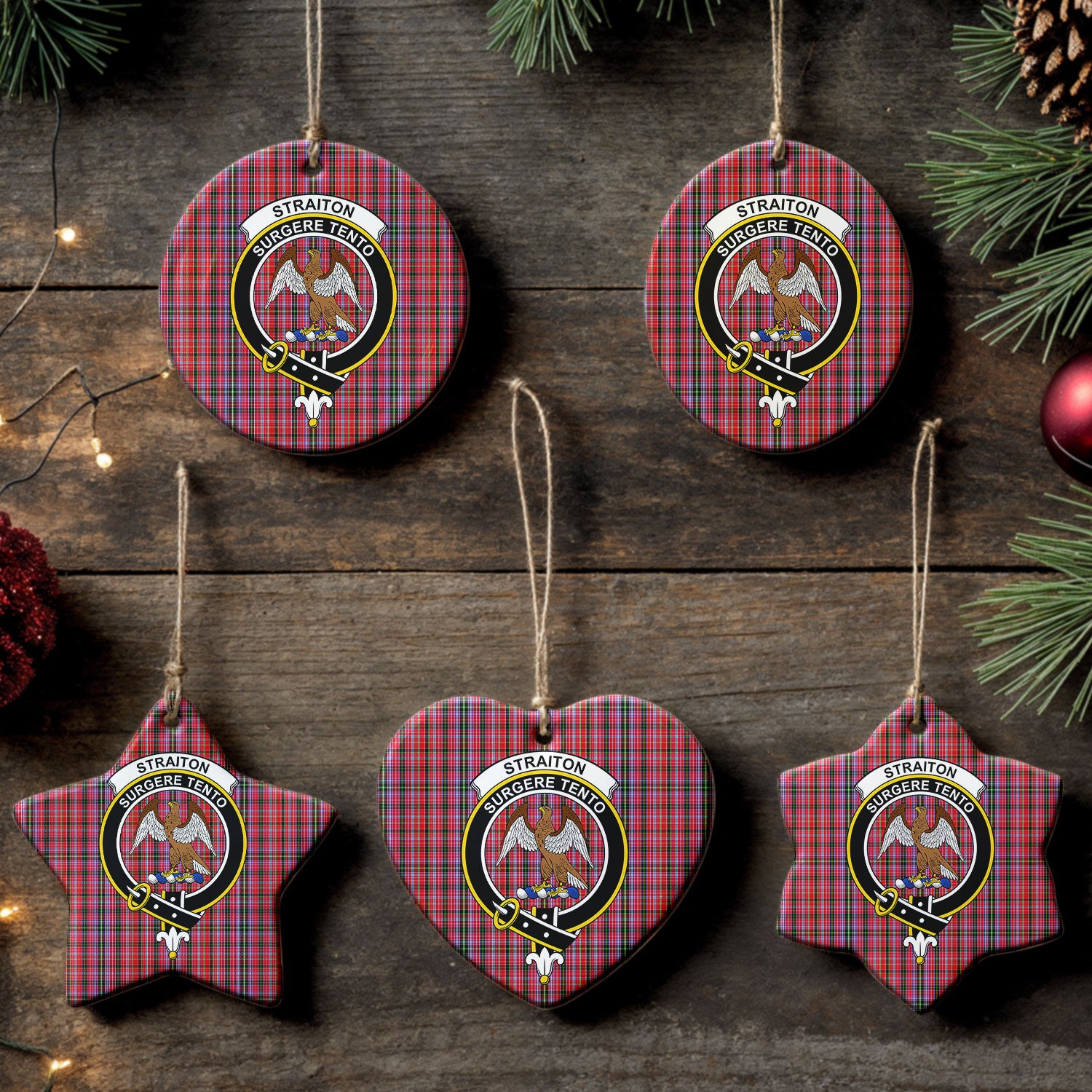 Straiton Tartan Crest Christmas Ceramic Ornament