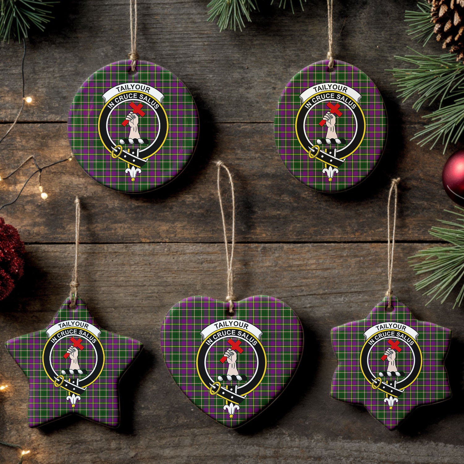 Tailyour (or Taylor) Tartan Crest Christmas Ceramic Ornament