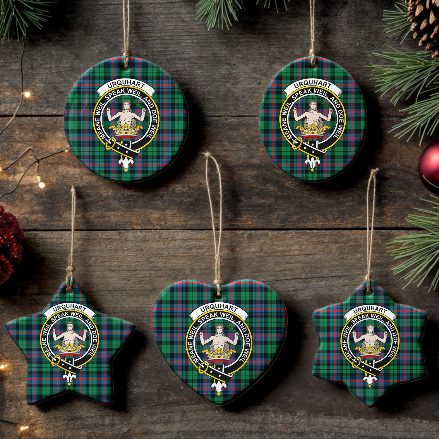 Urquhart Broad Red Ancient Tartan Crest Christmas Ceramic Ornament