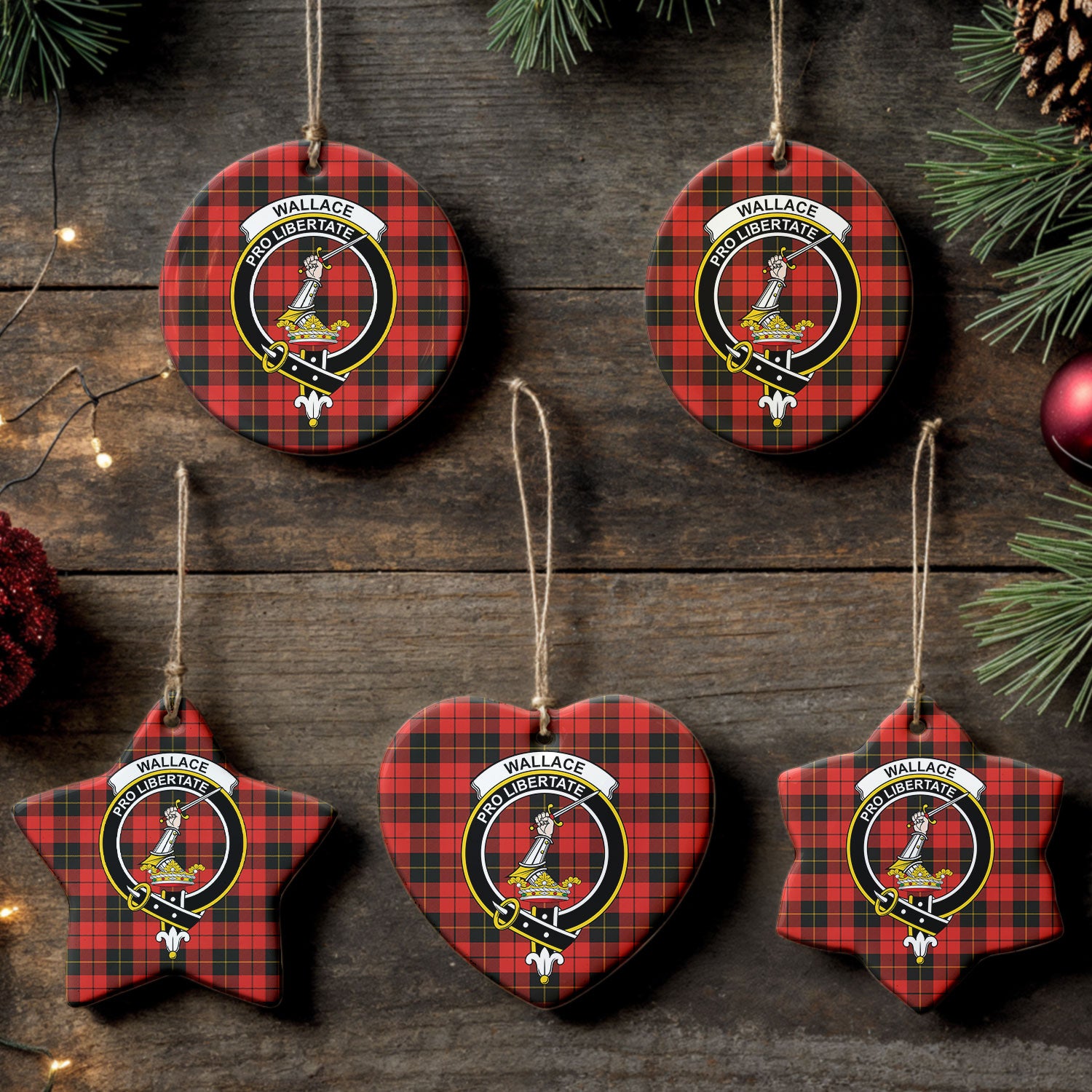 Wallace Weathered Tartan Crest Christmas Ceramic Ornament