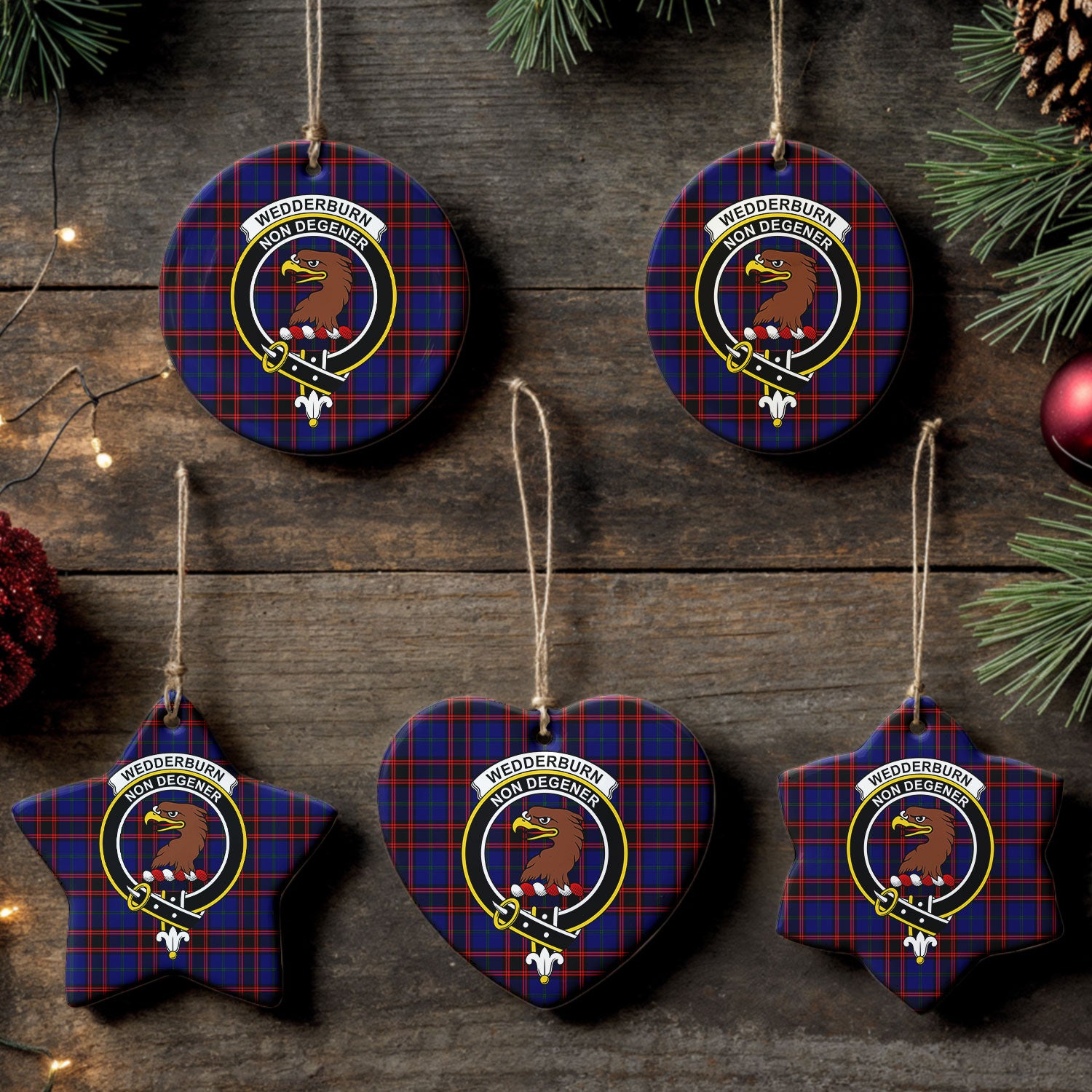 Wedderburn Tartan Crest Christmas Ceramic Ornament