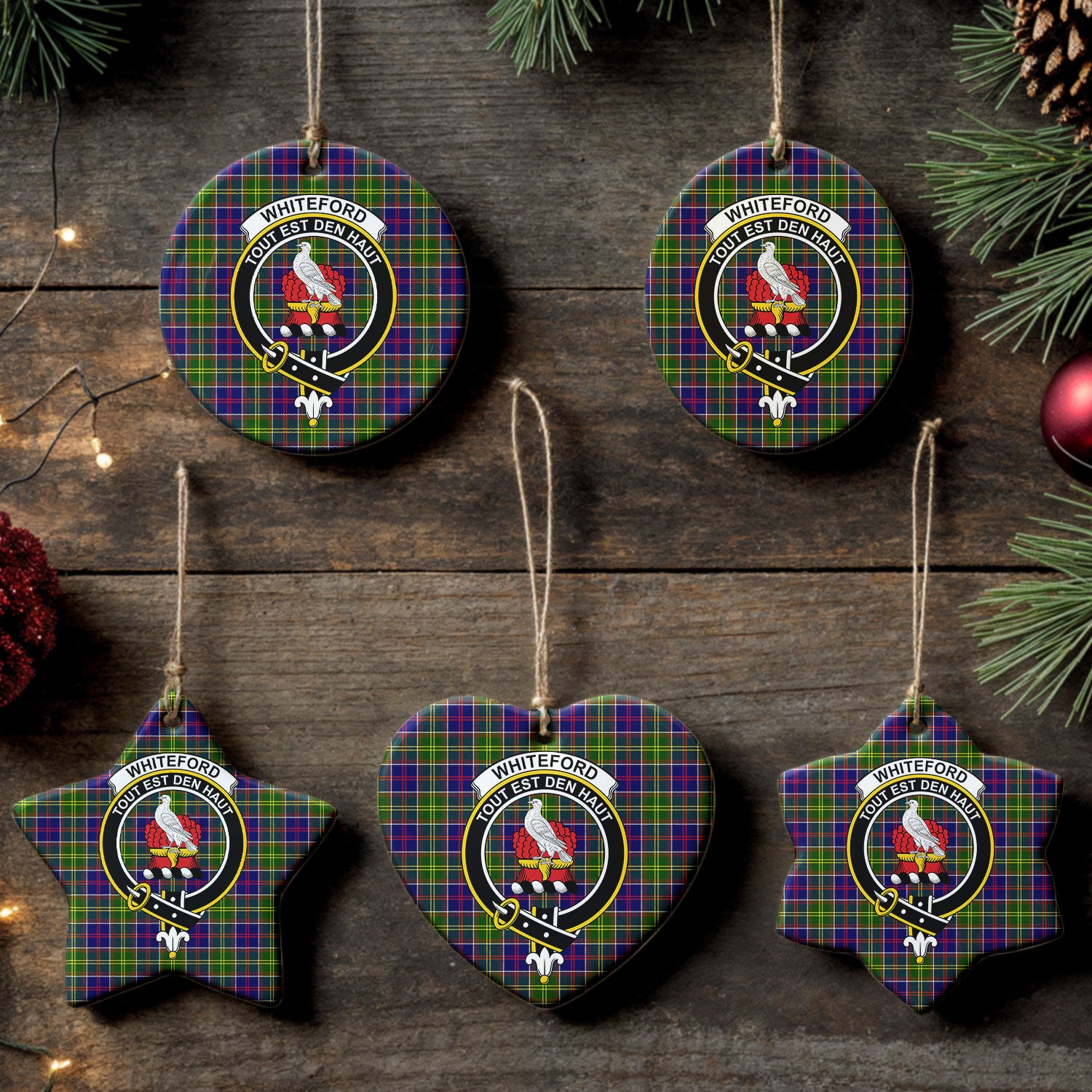 Whiteford Tartan Crest Christmas Ceramic Ornament