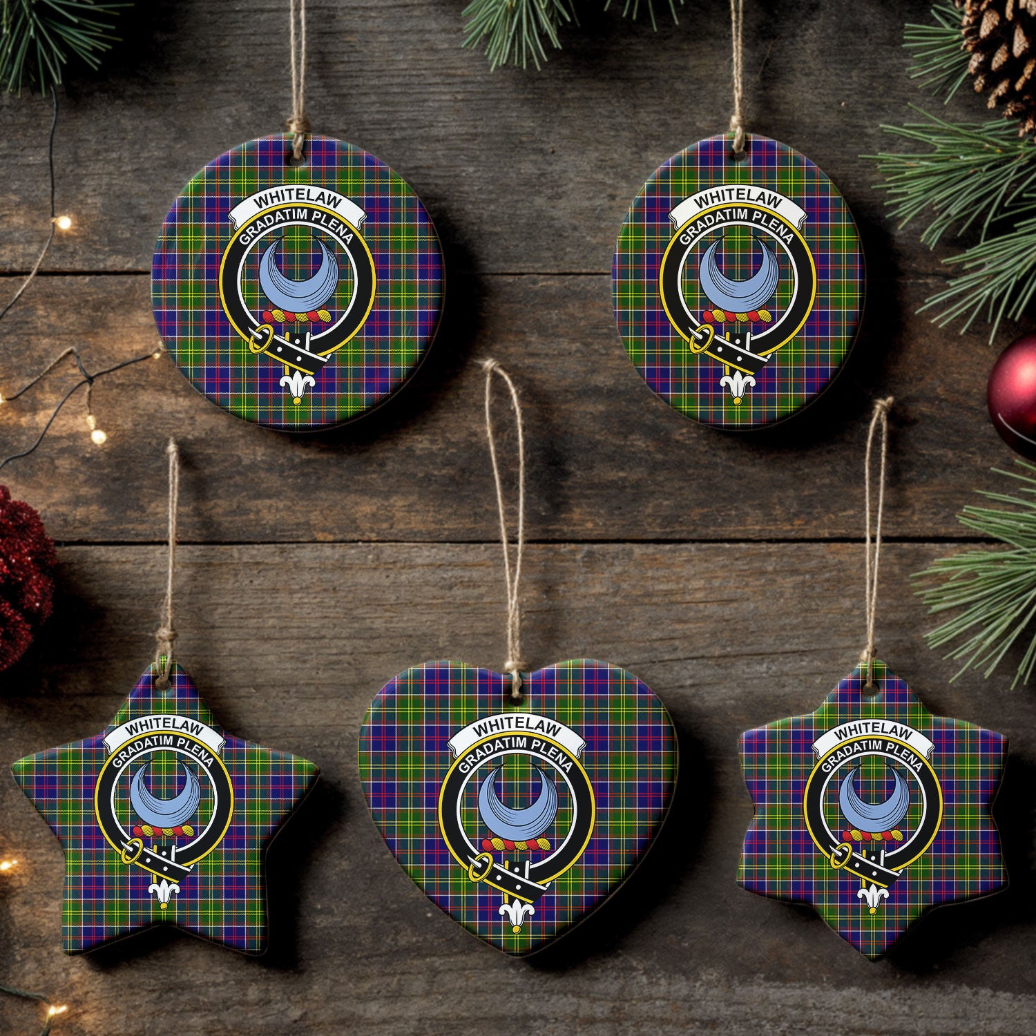 Whitelaw Tartan Crest Christmas Ceramic Ornament